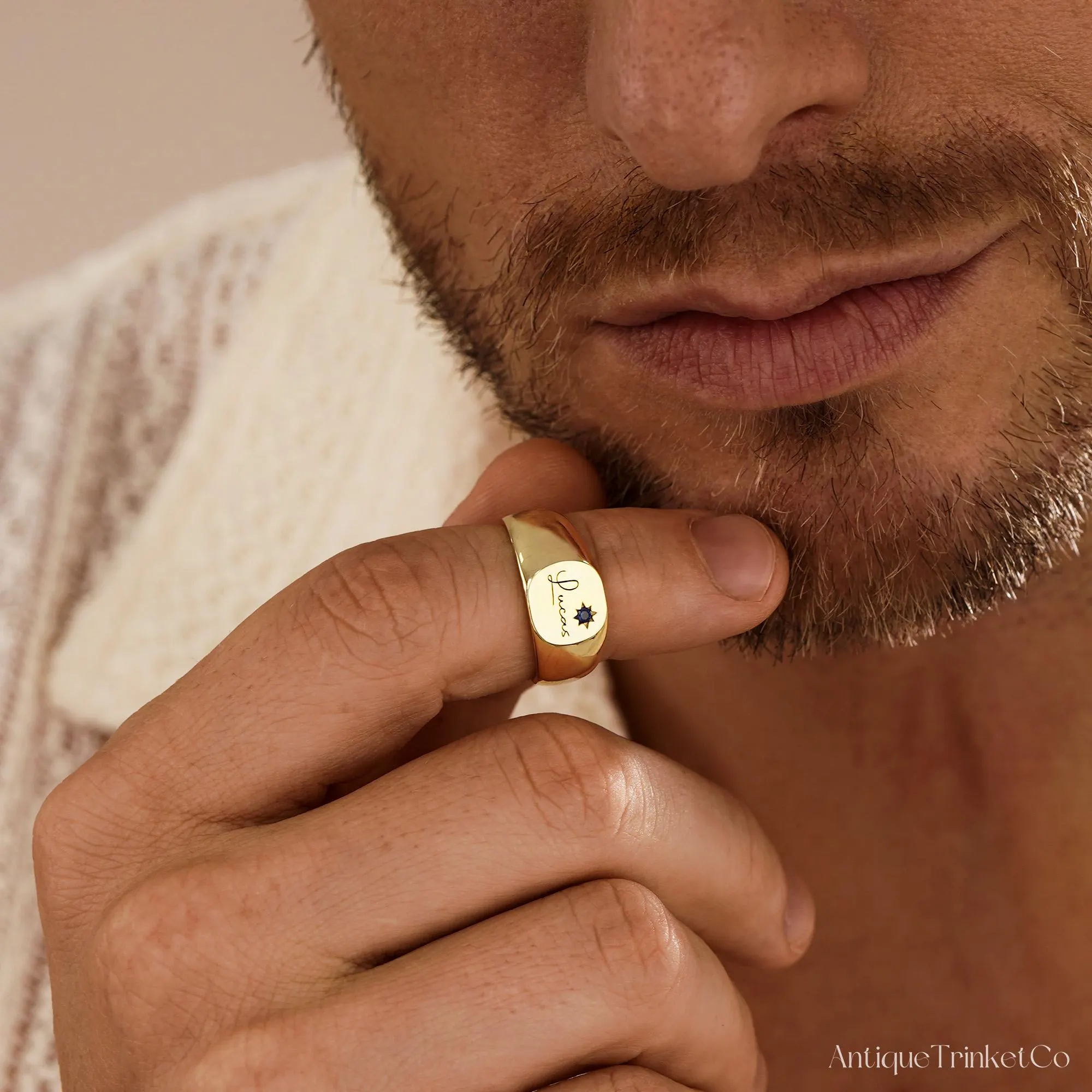 Custom Name Birthstone Ring, Men’s Engraved Ring, Personalized Signet Ring, Couple Gifts, Dad Gift for Him, Boyfriend Gift, Fathers Day Gift