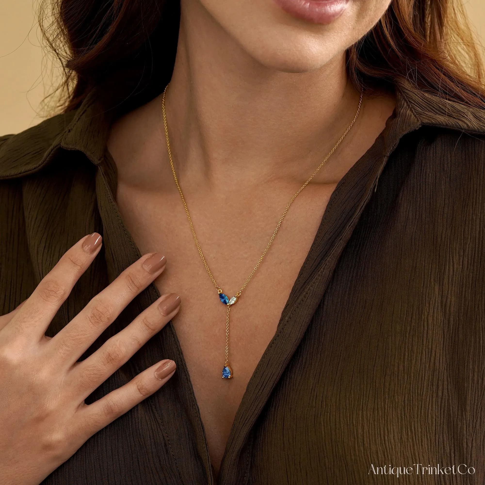 Custom Birthstone Necklace, Drop Y Birthstone Necklace, Family Birthstone Necklace, Wedding Gift, Birthday Gifts, Mothers Day Gifts  for Her