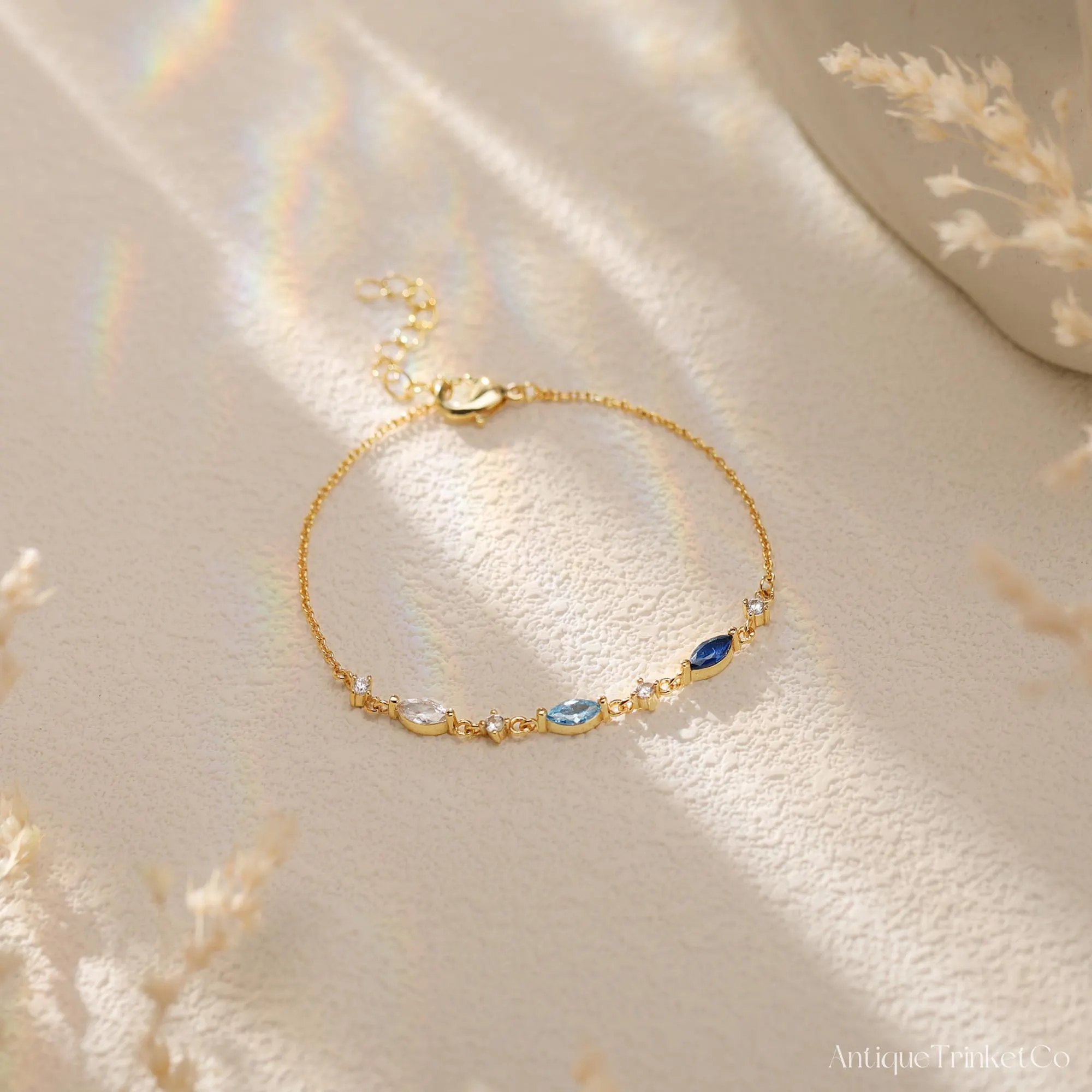 Custom Marquise Birthstone Bracelet, Minimalist Birthstone Necklace, Family Gemstone Necklace for Mom, Birthday Gift, Christmas Gift for Her