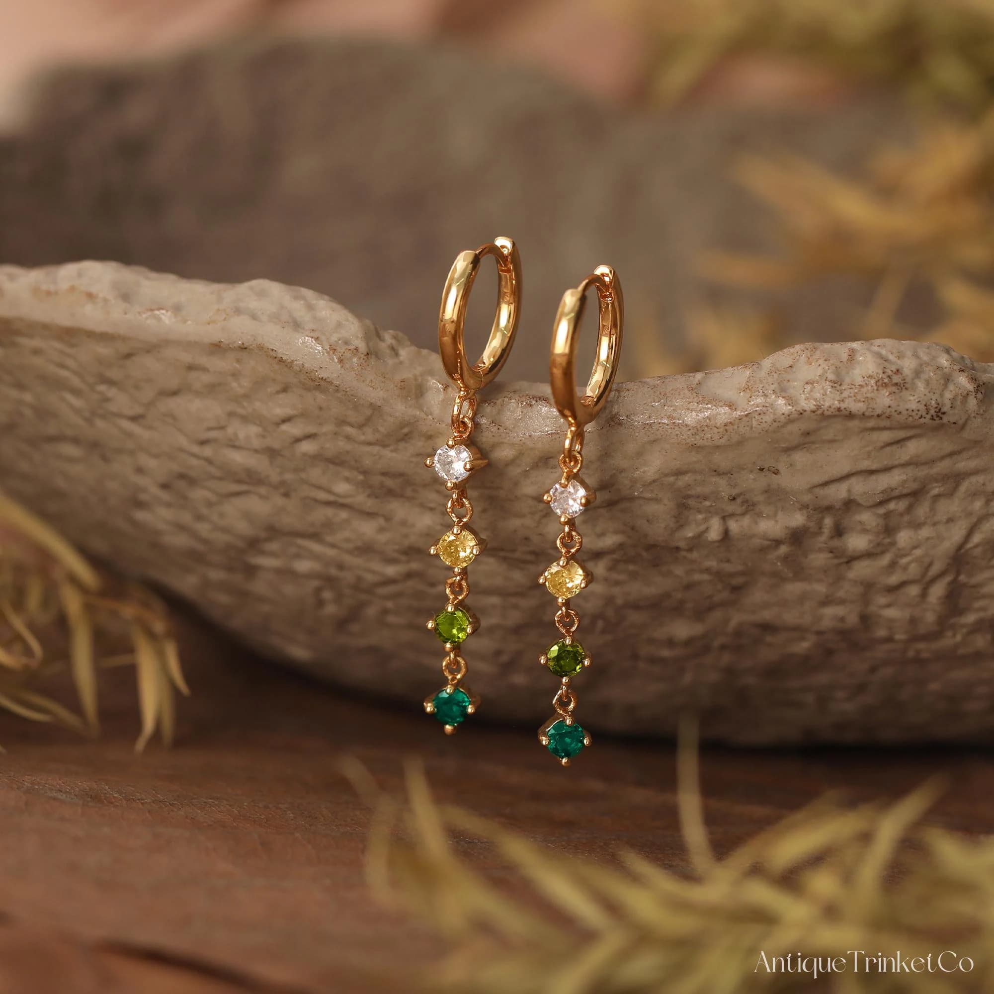 Custom Birthstone Dangle Earrings, Birthstone Dangle Hoop Earrings, Family Birthstone Drop Earrings, Birthday Gift, Christmas Gift for Her