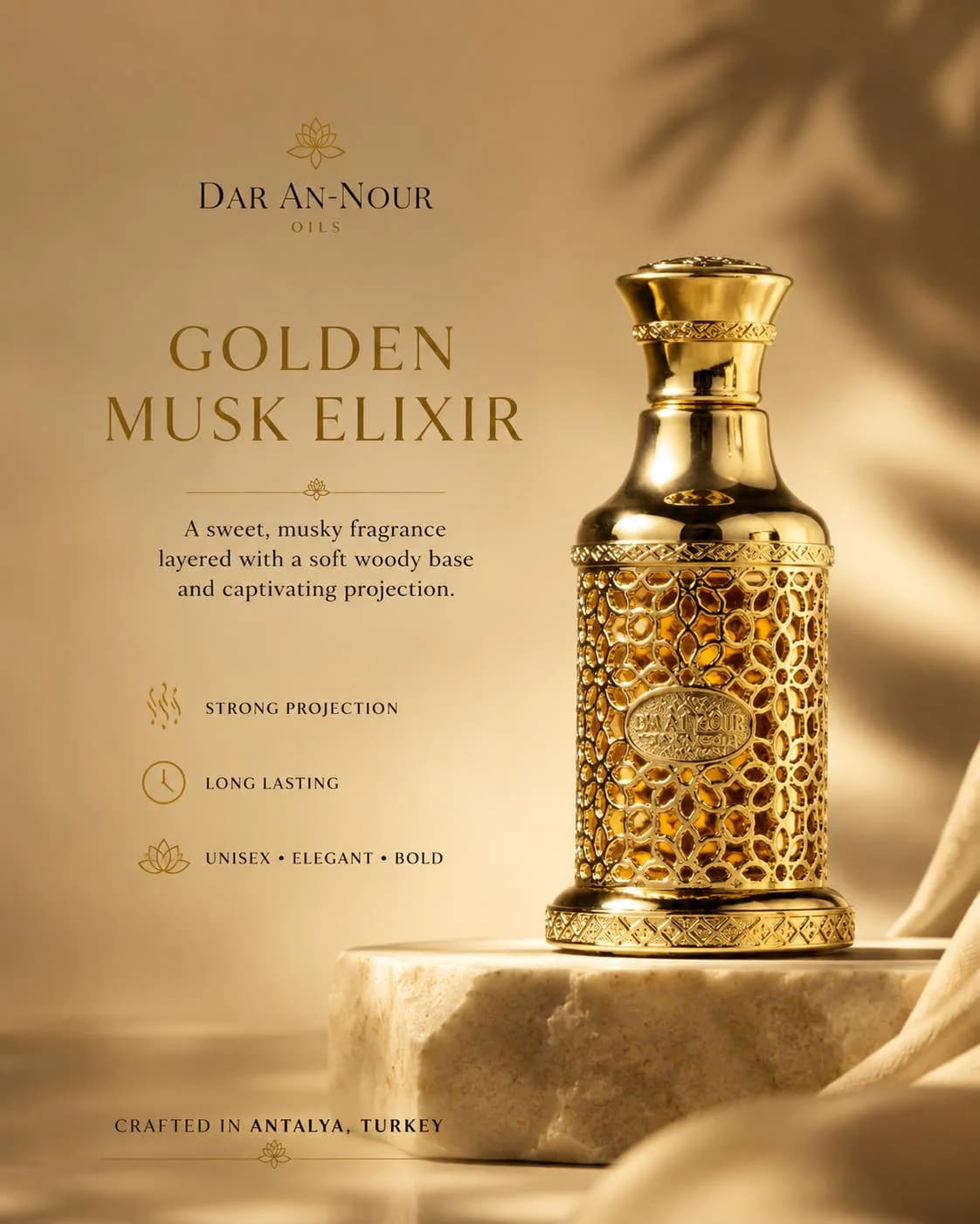 Golden Musk Elixir Attar | Long Lasting Unisex Arabian Amber Woody Fragrance