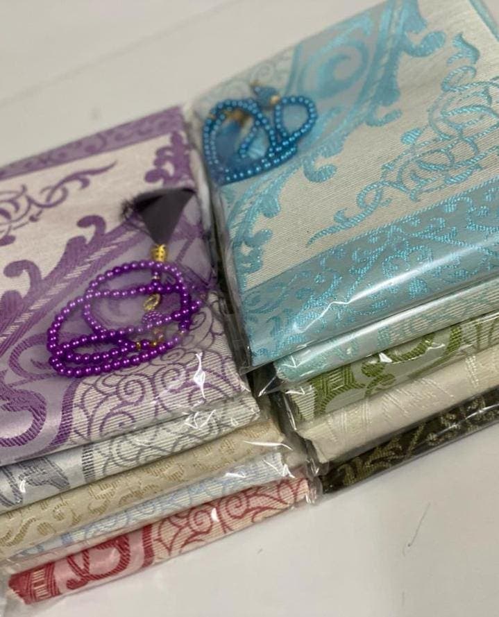 Set of 15 Pieces Prayer Rug Set: Dua Mat, Rosary, Janamaz, Sejadah, Muslim Kilim