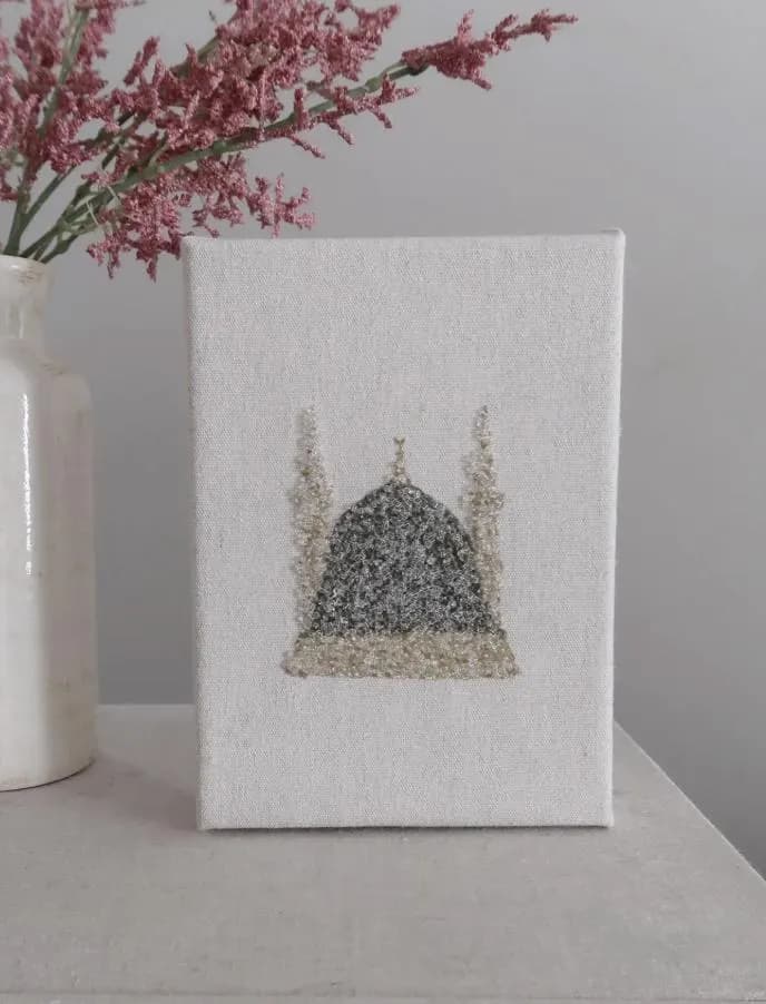 Handmade Beaded Islamic Art Shelf Decor | Masjid Designs, Canvas Frame - image 4
