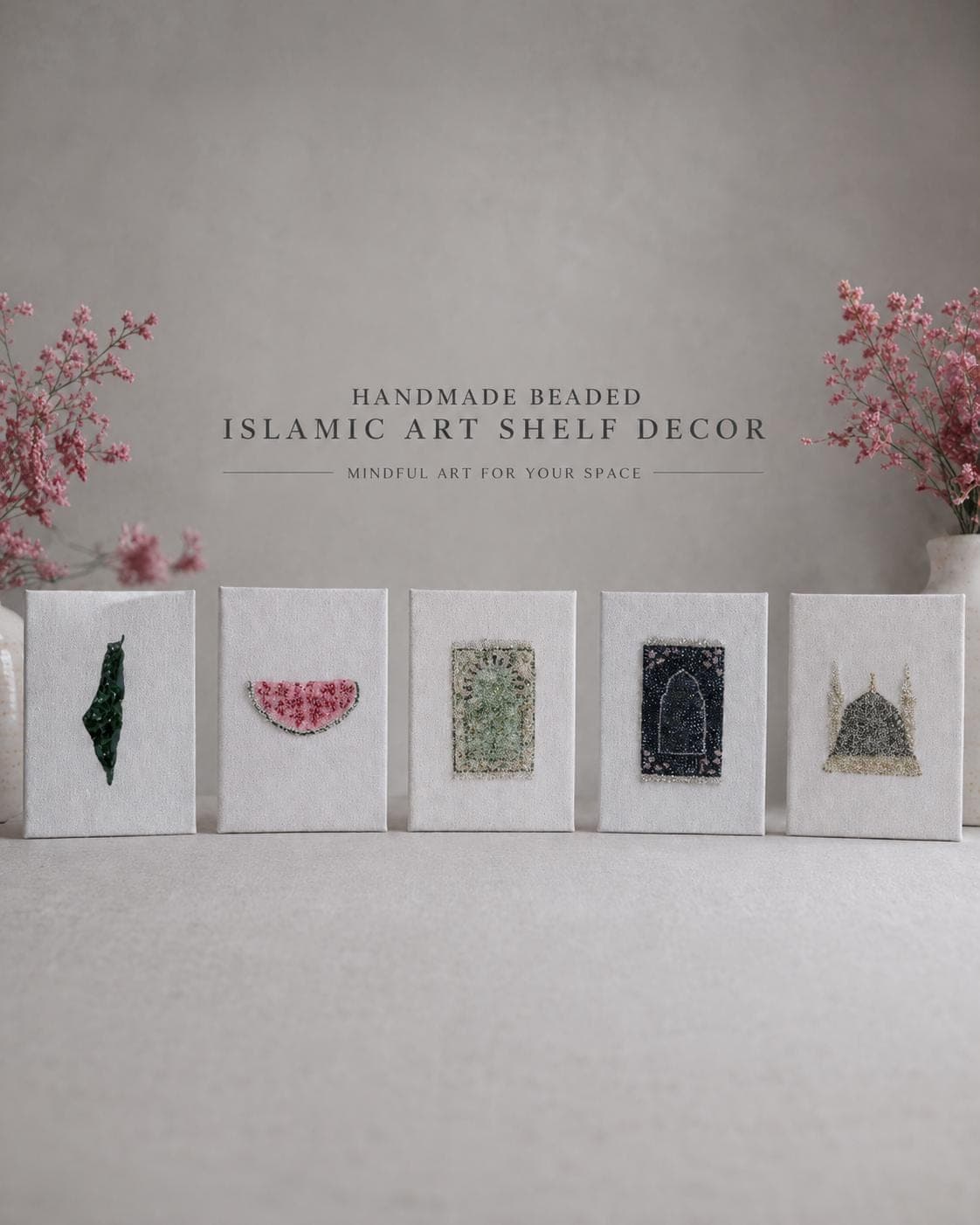 Handmade Beaded Islamic Art Shelf Decor | Masjid Designs, Canvas Frame