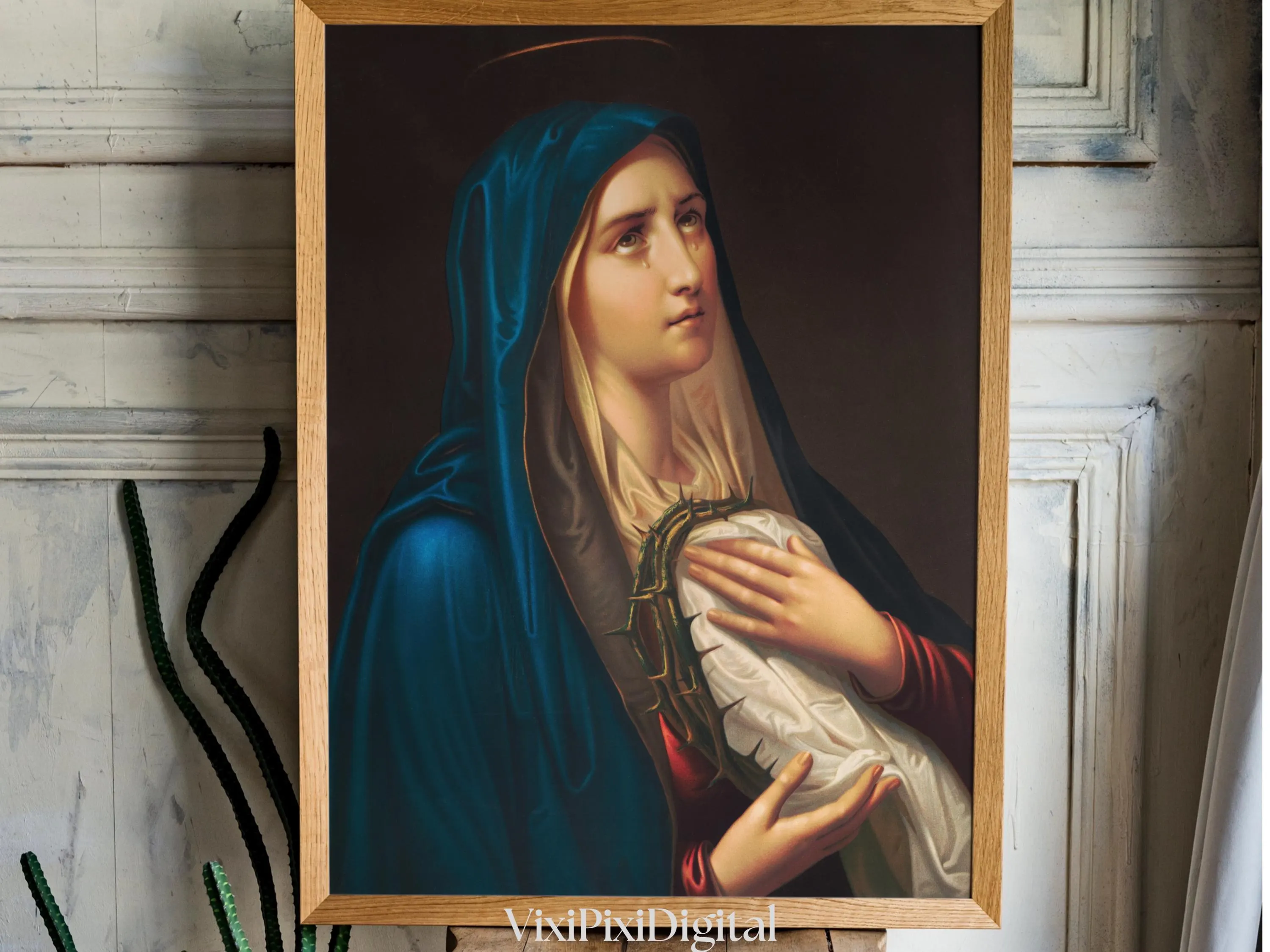 Virgin Crying Mary Art Print: Our Lady of Sorrows, Antique Religious Decor (Digital Download) - image 5