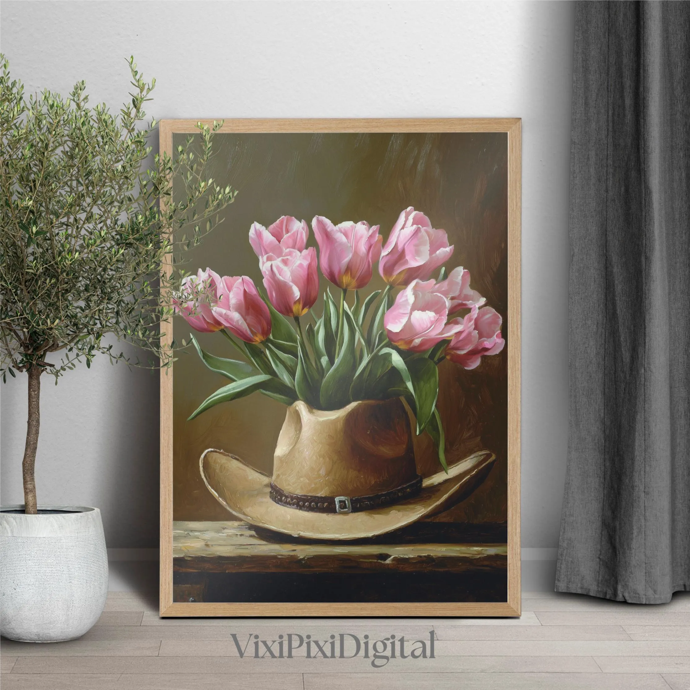 Pink Tulips in Cowboy Hat Art Print: Western Floral (Digital Download) - image 3