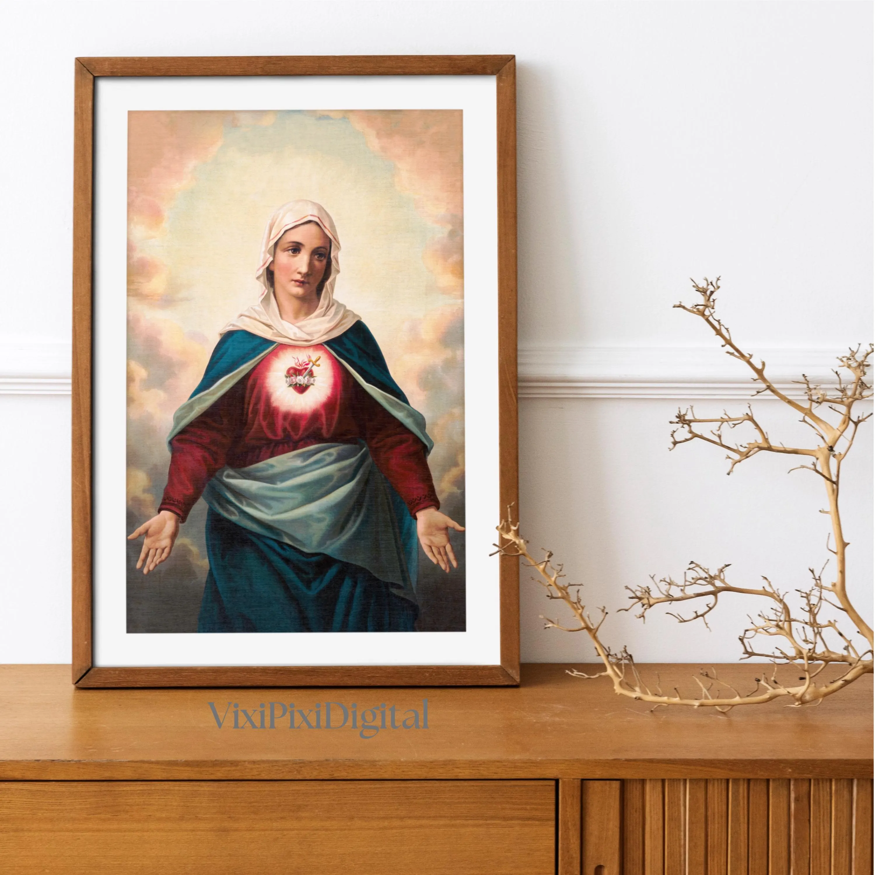Virgin Mary Heart Emblem Vintage Art Print: Religious Easter Decor (Digital Download) - image 2