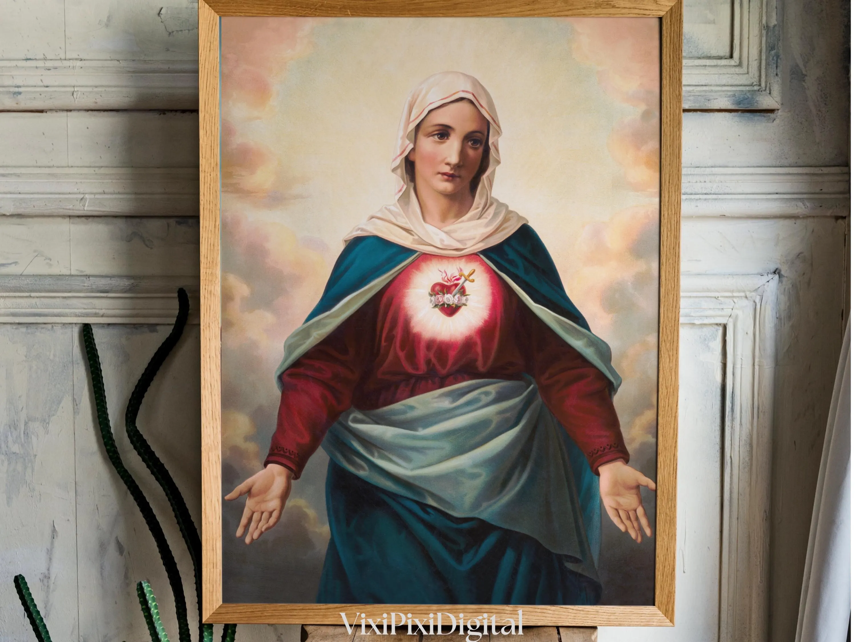 Virgin Mary Heart Emblem Vintage Art Print: Religious Easter Decor (Digital Download) - image 5