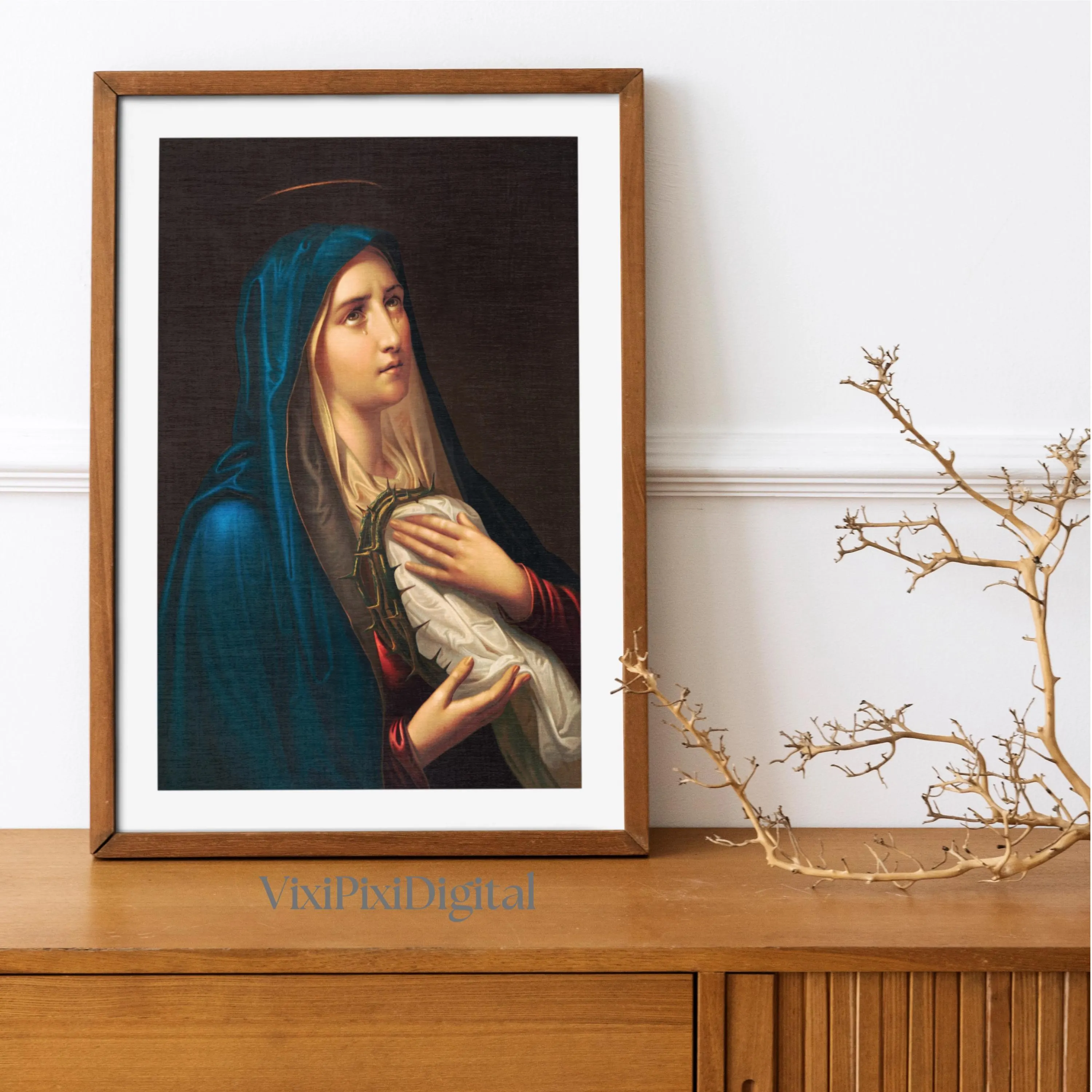 Virgin Crying Mary Art Print: Our Lady of Sorrows, Antique Religious Decor (Digital Download) - image 3