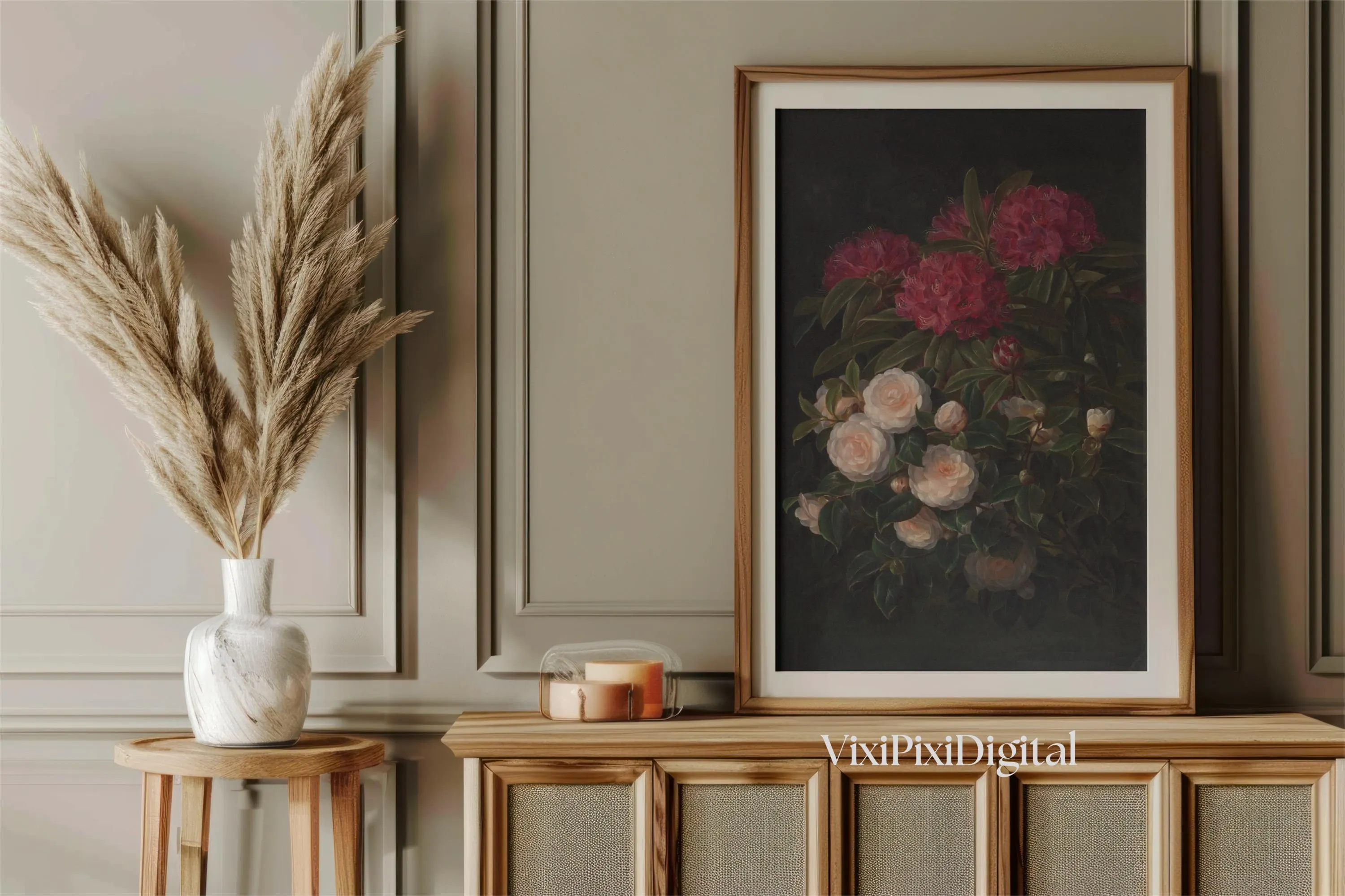 Camellias Rhododendrons Antique Oil Painting: Floral Still Life (Digital Download) - image 3