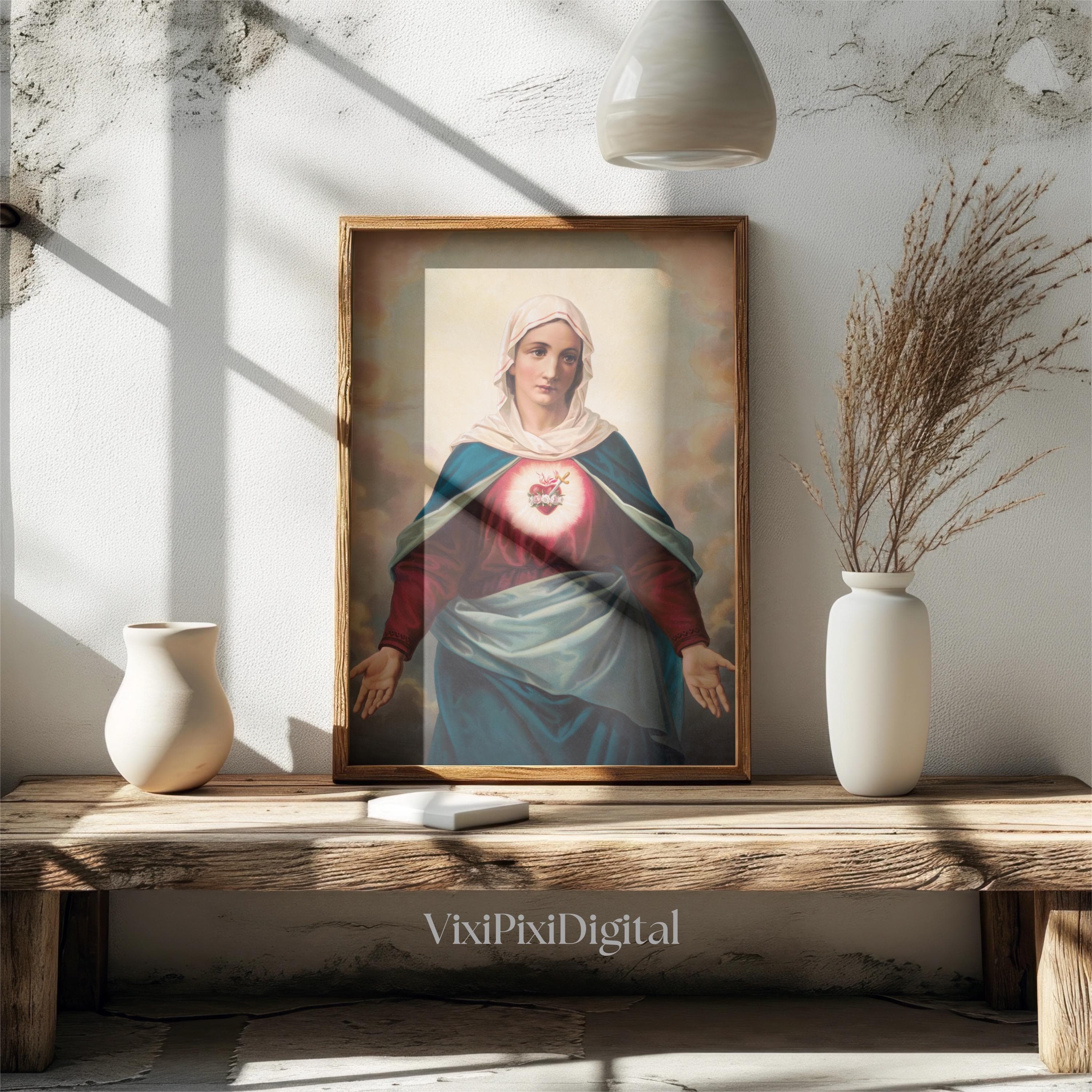 Virgin Mary Heart Emblem Vintage Art Print: Religious Easter Decor (Digital Download) - image 3