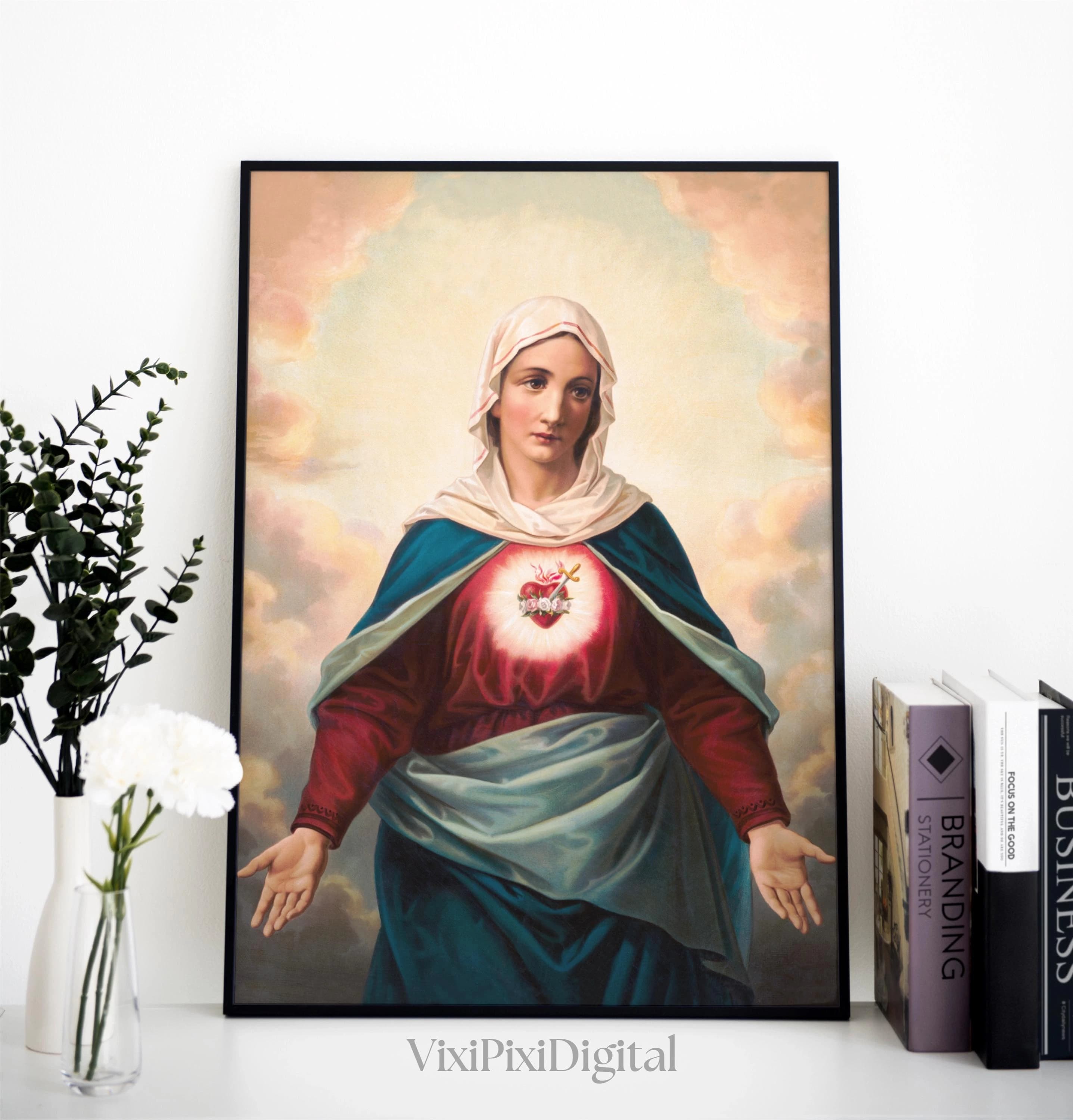 Virgin Mary Heart Emblem Vintage Art Print: Religious Easter Decor (Digital Download) - image 4