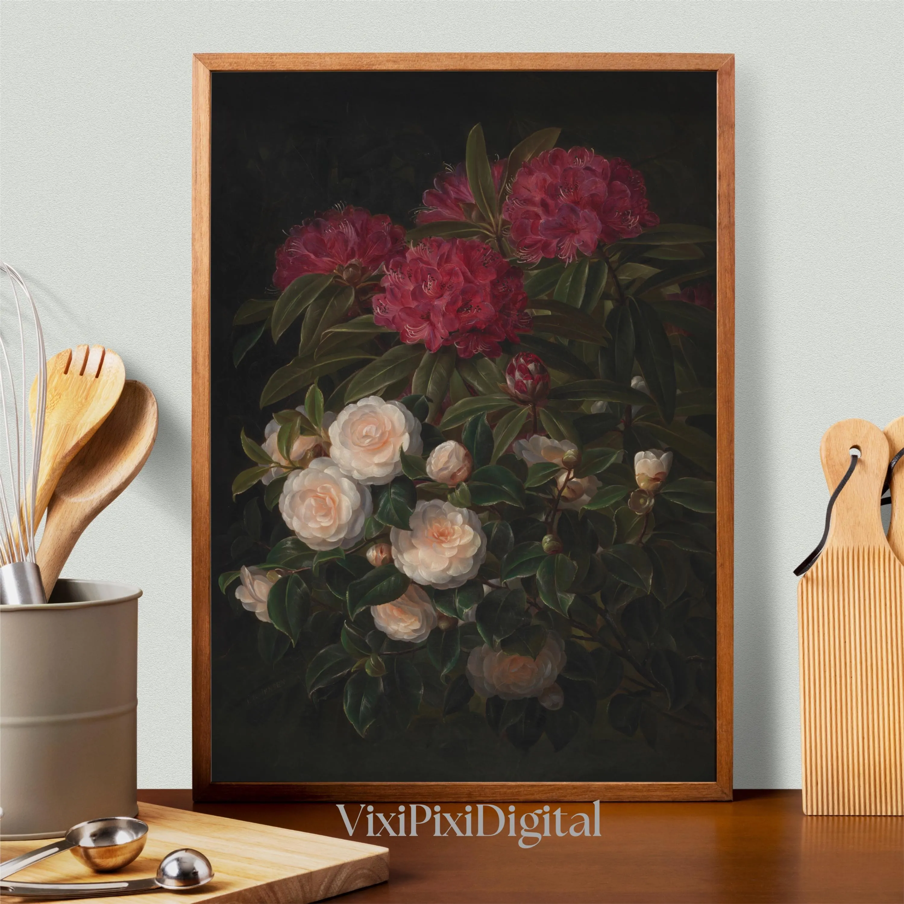 Camellias Rhododendrons Antique Oil Painting: Floral Still Life (Digital Download) - image 4
