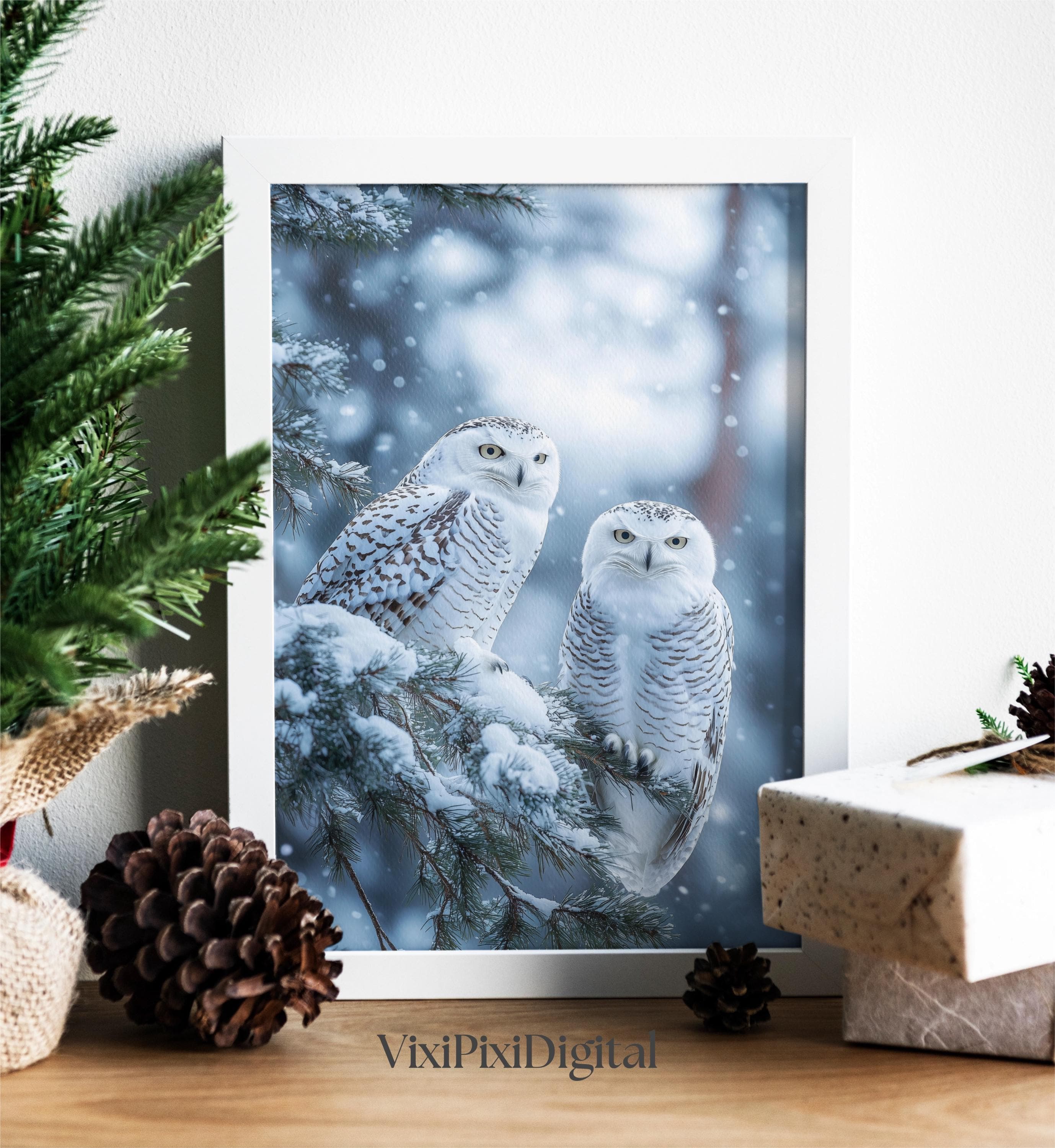 Snowy Owl Print: Winter Forest Scene, Holiday Wall Art (Digital Download) - image 3