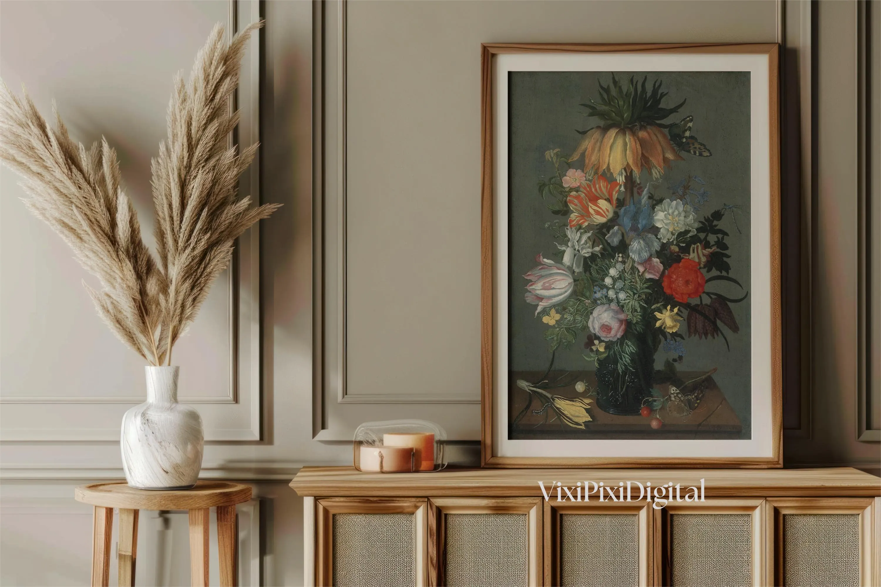 Antique Floral Still Life Painting: Dark Moody Academia Decor (Digital Download) - image 5