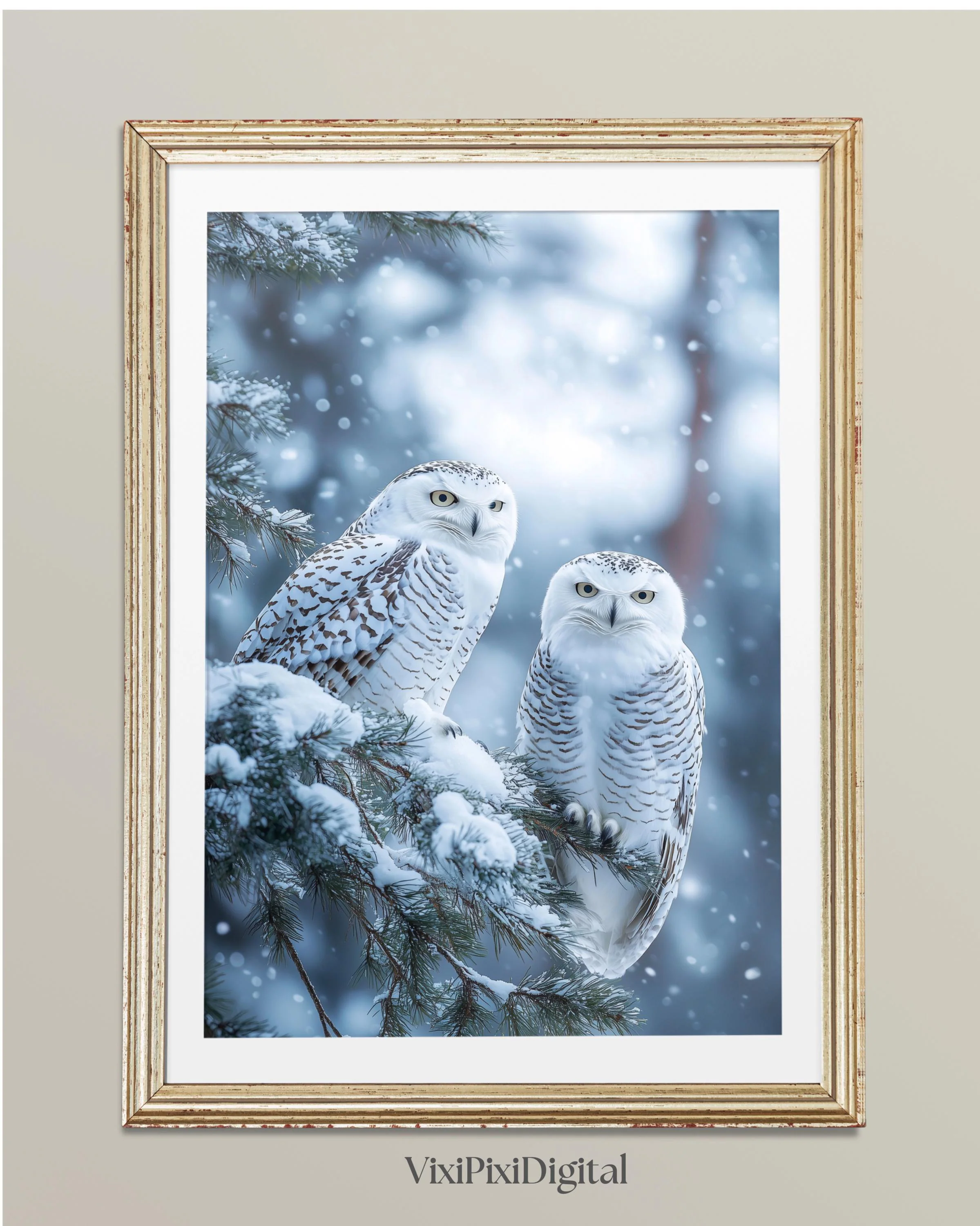 Snowy Owl Print: Winter Forest Scene, Holiday Wall Art (Digital Download)