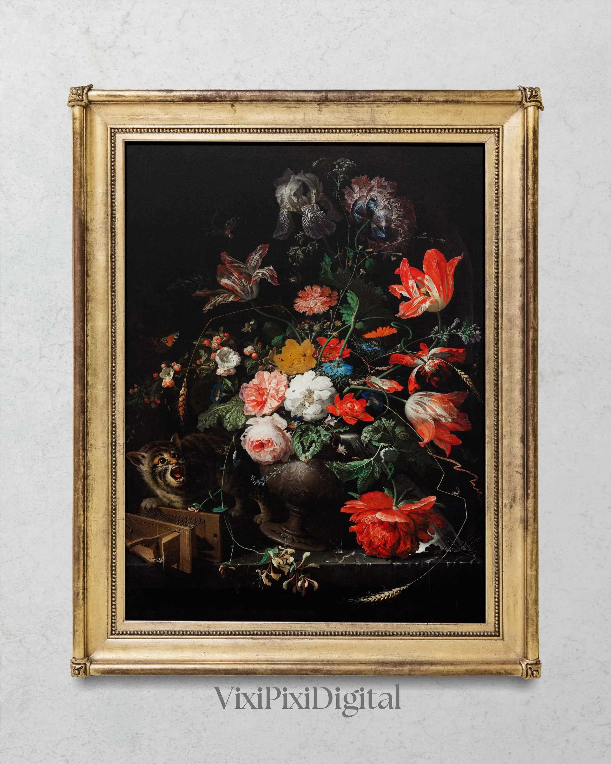 Antique Floral Oil Painting Print: Dark Academia Botanical Art (Digital Download)