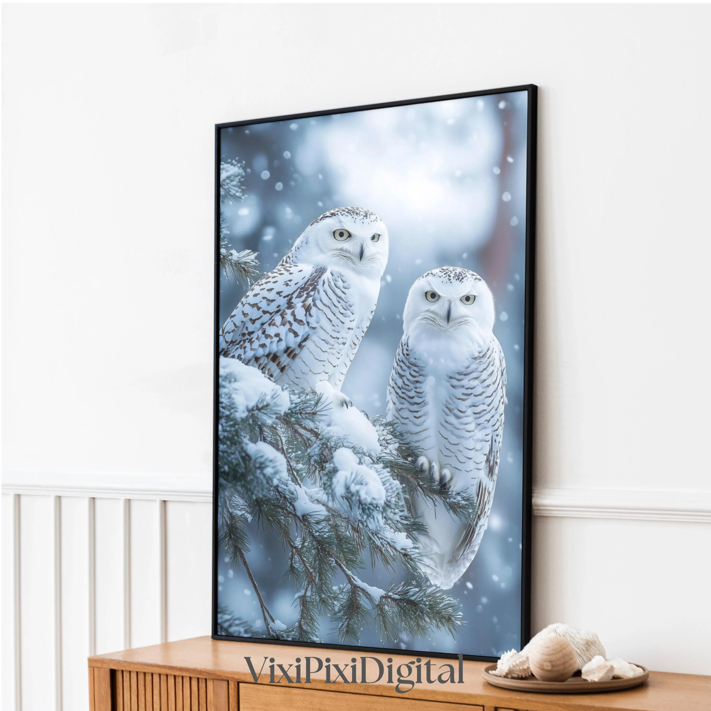 Snowy Owl Print: Winter Forest Scene, Holiday Wall Art (Digital Download) - image 5