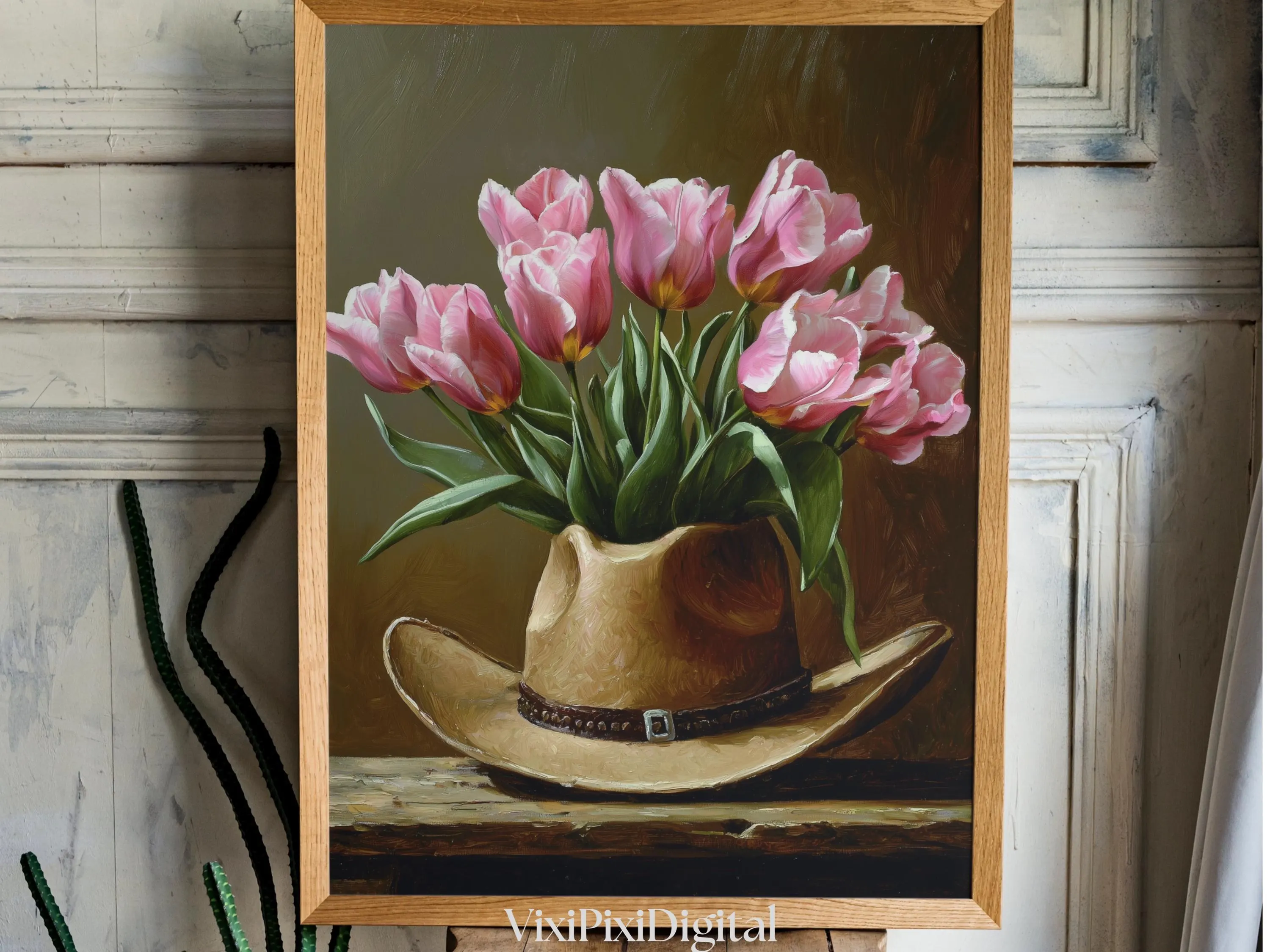 Pink Tulips in Cowboy Hat Art Print: Western Floral (Digital Download) - image 5