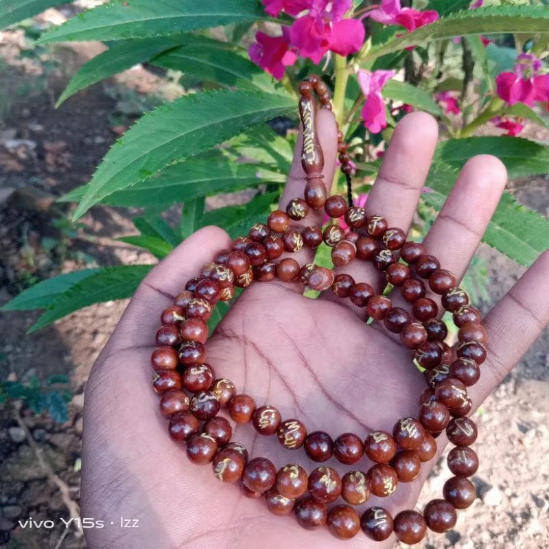 Handmade Kokka Wood Tasbih – 99 Asmaul Husna Engraved Prayer Beads