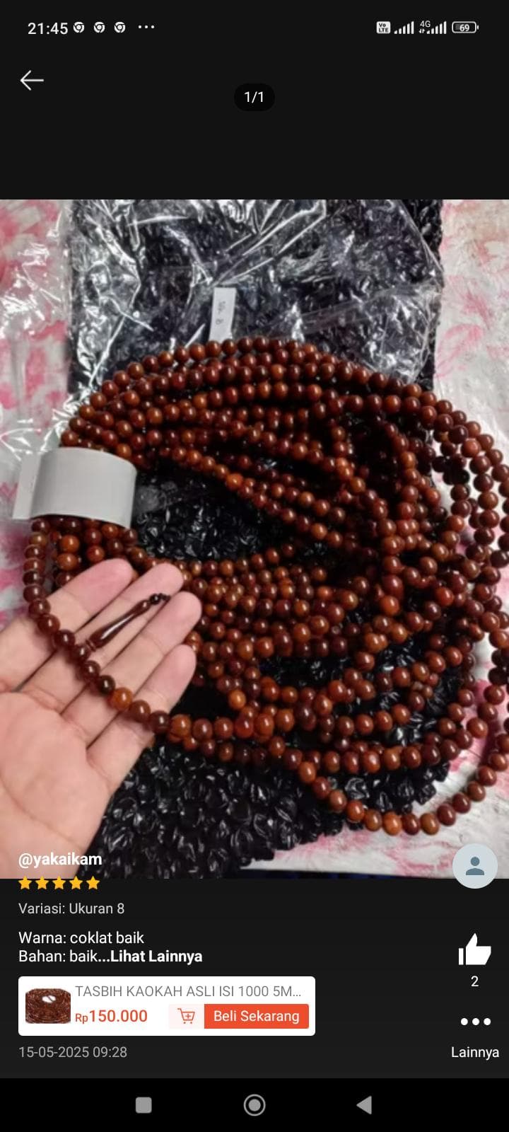 Tasbih Handmade Kaukah Wood  - 1000 Bead Dhikr Prayer Beads - image 3