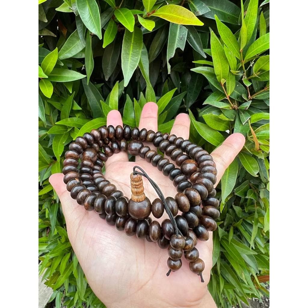 Agarwood Buddha Mala Beads – 108 Flat Oval Beads  | Natural Aroma | Meditation & Spiritual Healing