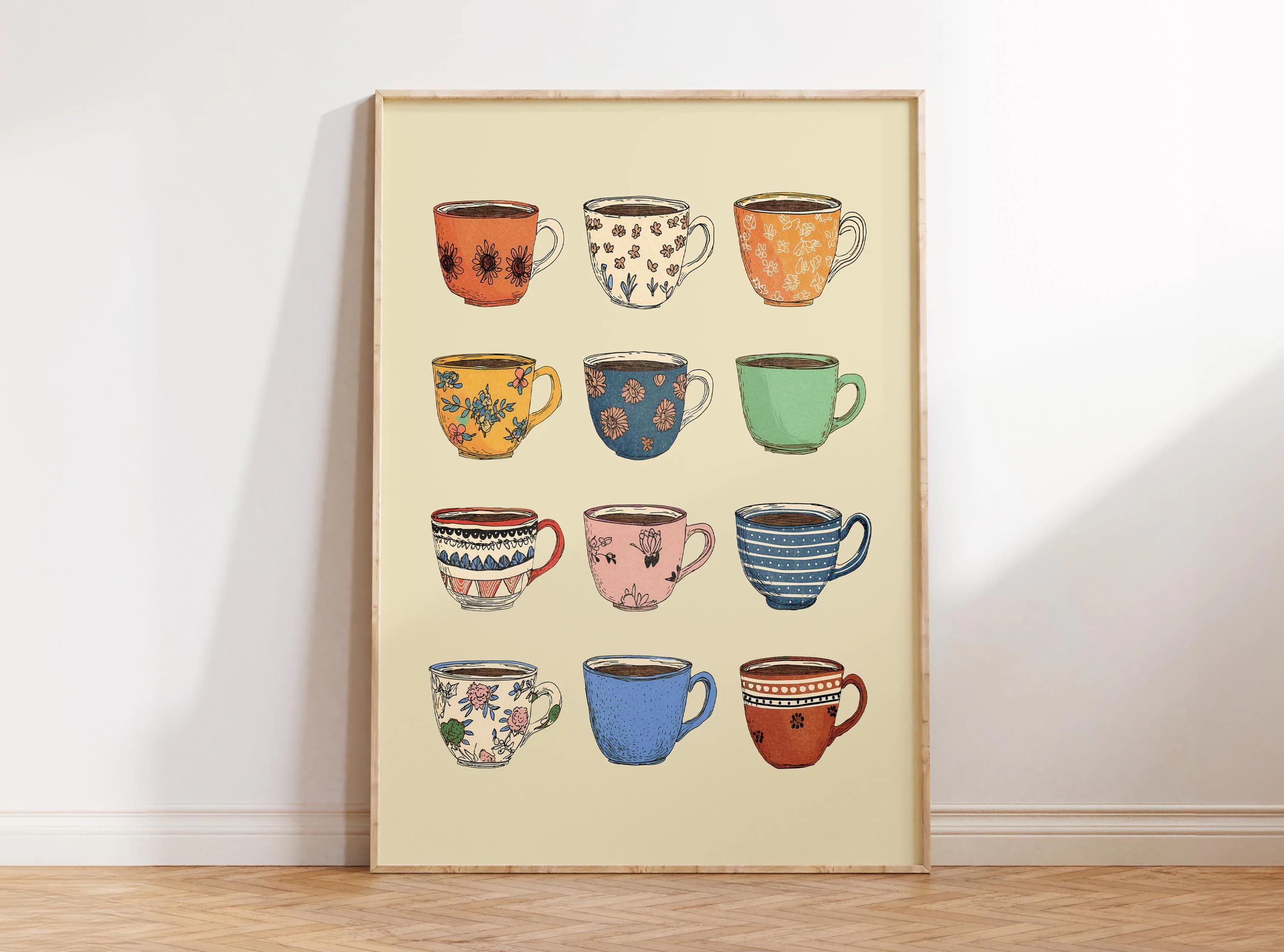 Retro Coffee Wall Art, Coffee Bar Art, Coffee Art, Cozy Apartment Decor, European Rustic Kitchen Decor, Colorful Wall Art