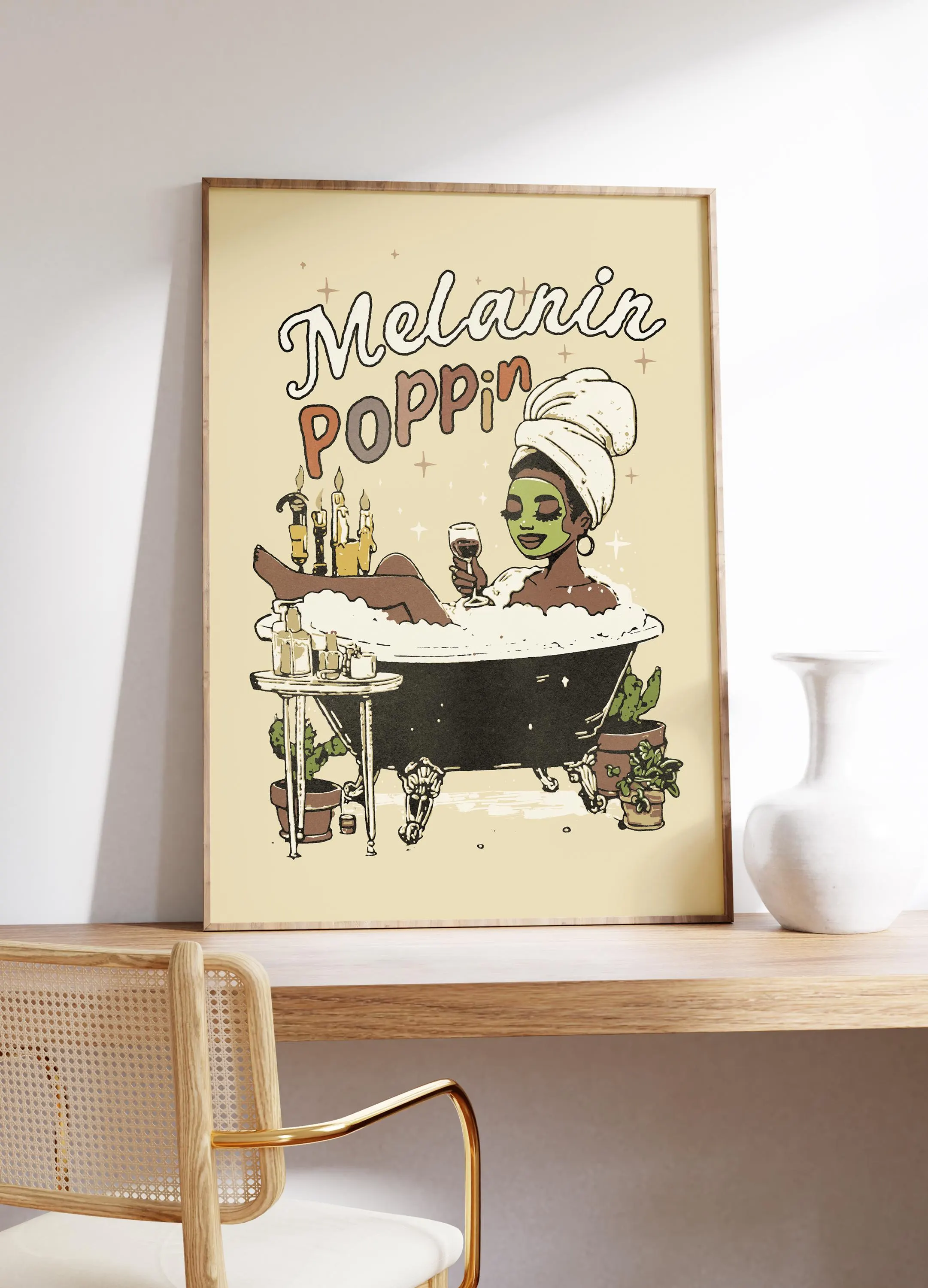 Melanin Poppin, Black Woman Art Print, Retro Bathroom Wall Art, African American Wall Art, Black Excellence, Girly Bedroom Ebony - image 5