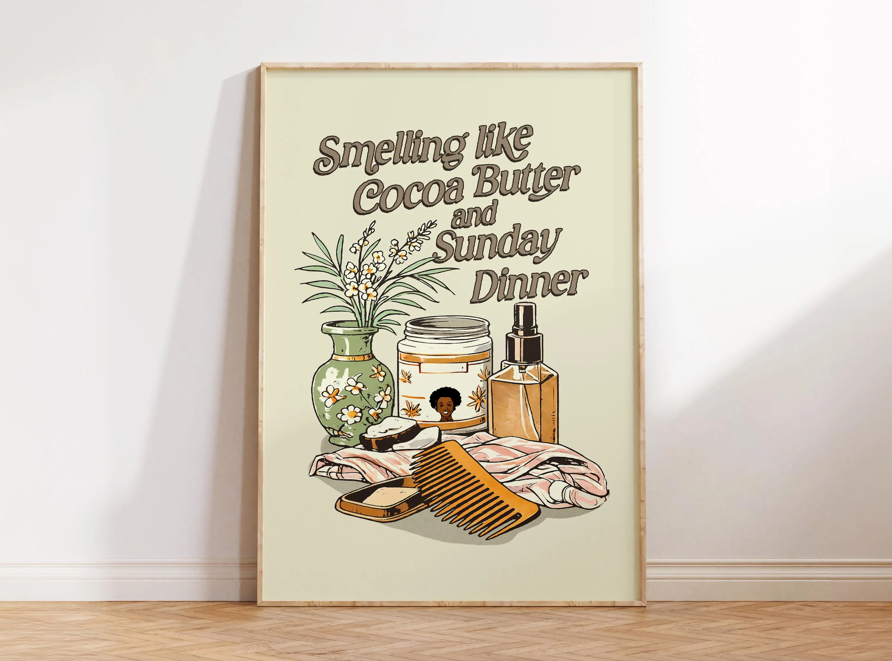 Smelling Like Cocoa Butter, Black Woman Art Print, Retro Bathroom Wall Art, African American Wall Art, Black Excellence