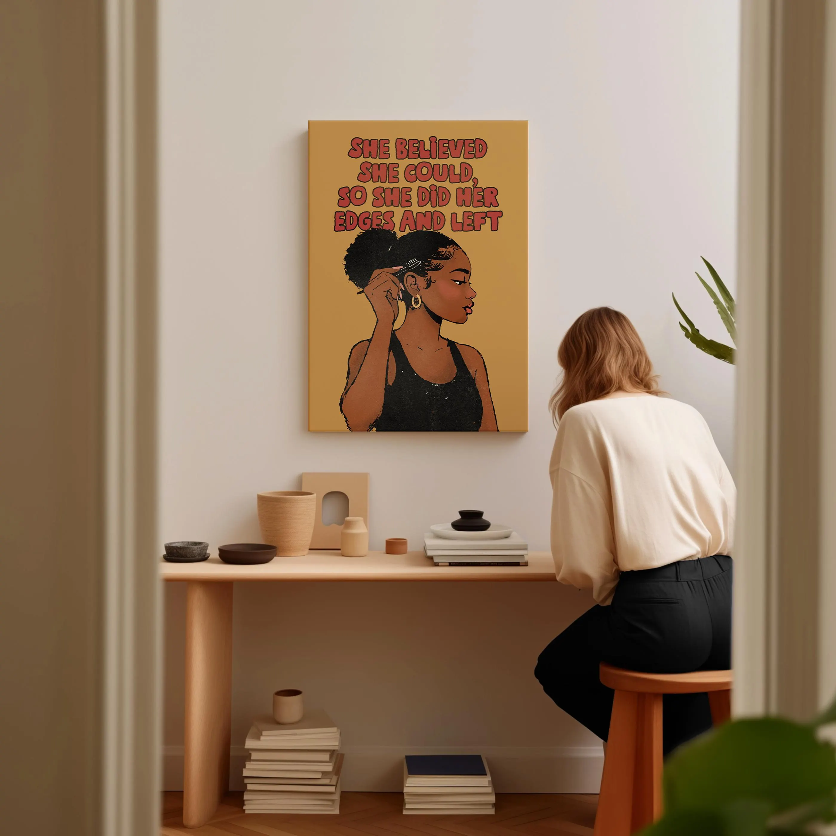 She Did Her Edges, Black Woman Art Print, Retro Bathroom Wall Art, African American Wall Art, Black Excellence, Girly Bedroom Ebony - image 5