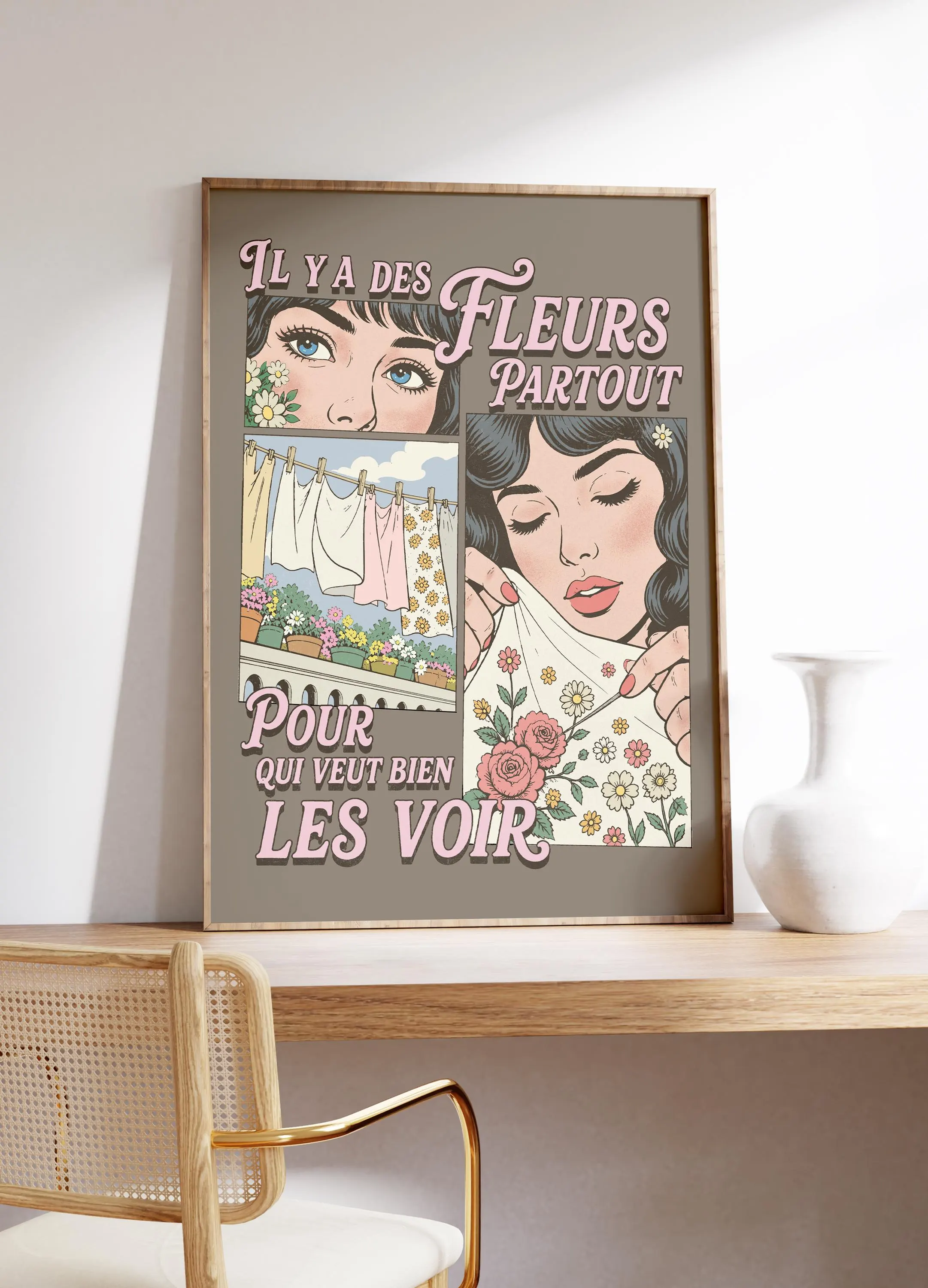 There Are Flowers Everywhere, French Quotes Poster, Aesthetic Apartment Decor, Retro Wall Art, Inspirational Print, Eclectic Wall Art - image 5