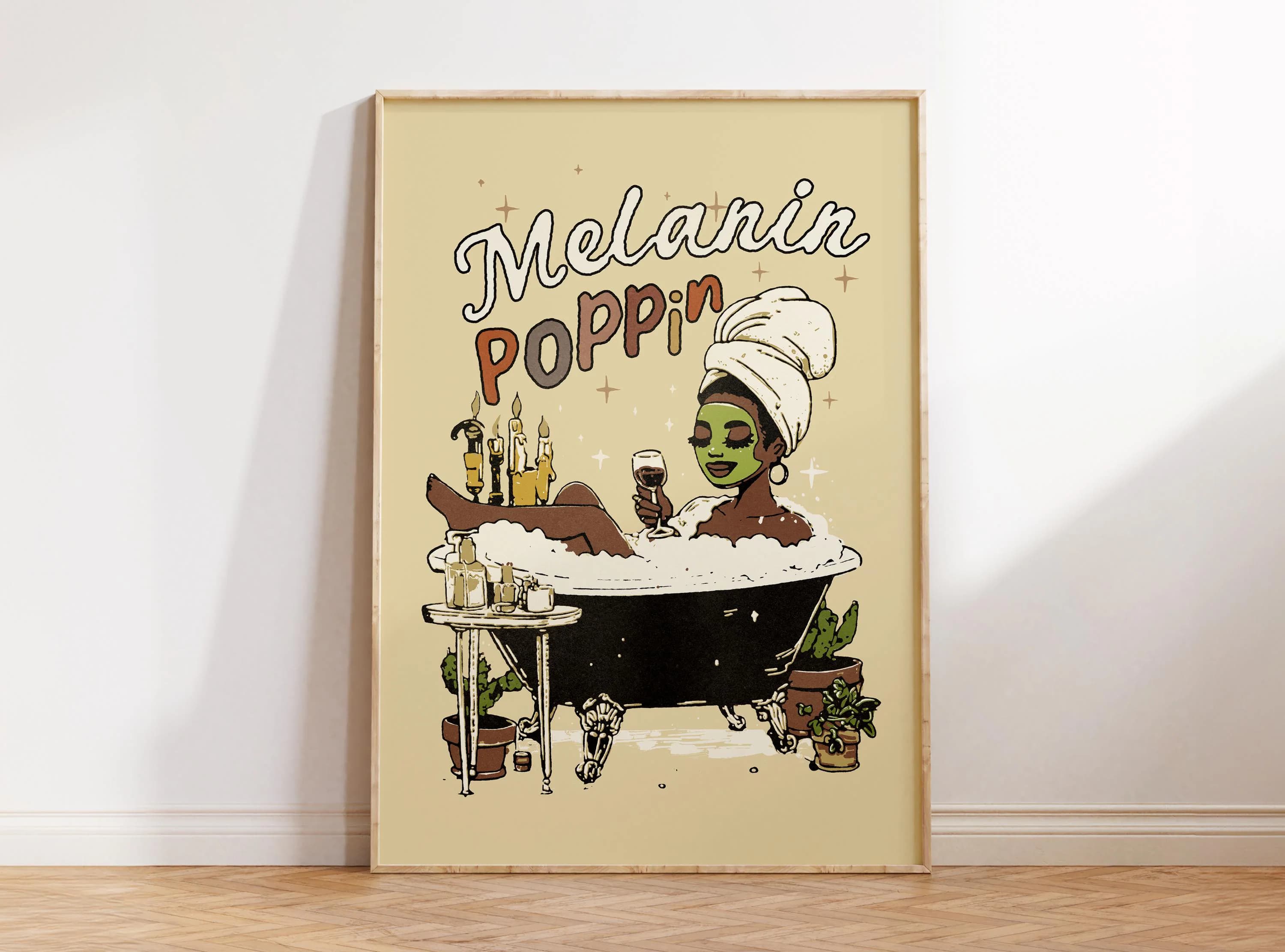 Melanin Poppin, Black Woman Art Print, Retro Bathroom Wall Art, African American Wall Art, Black Excellence, Girly Bedroom Ebony