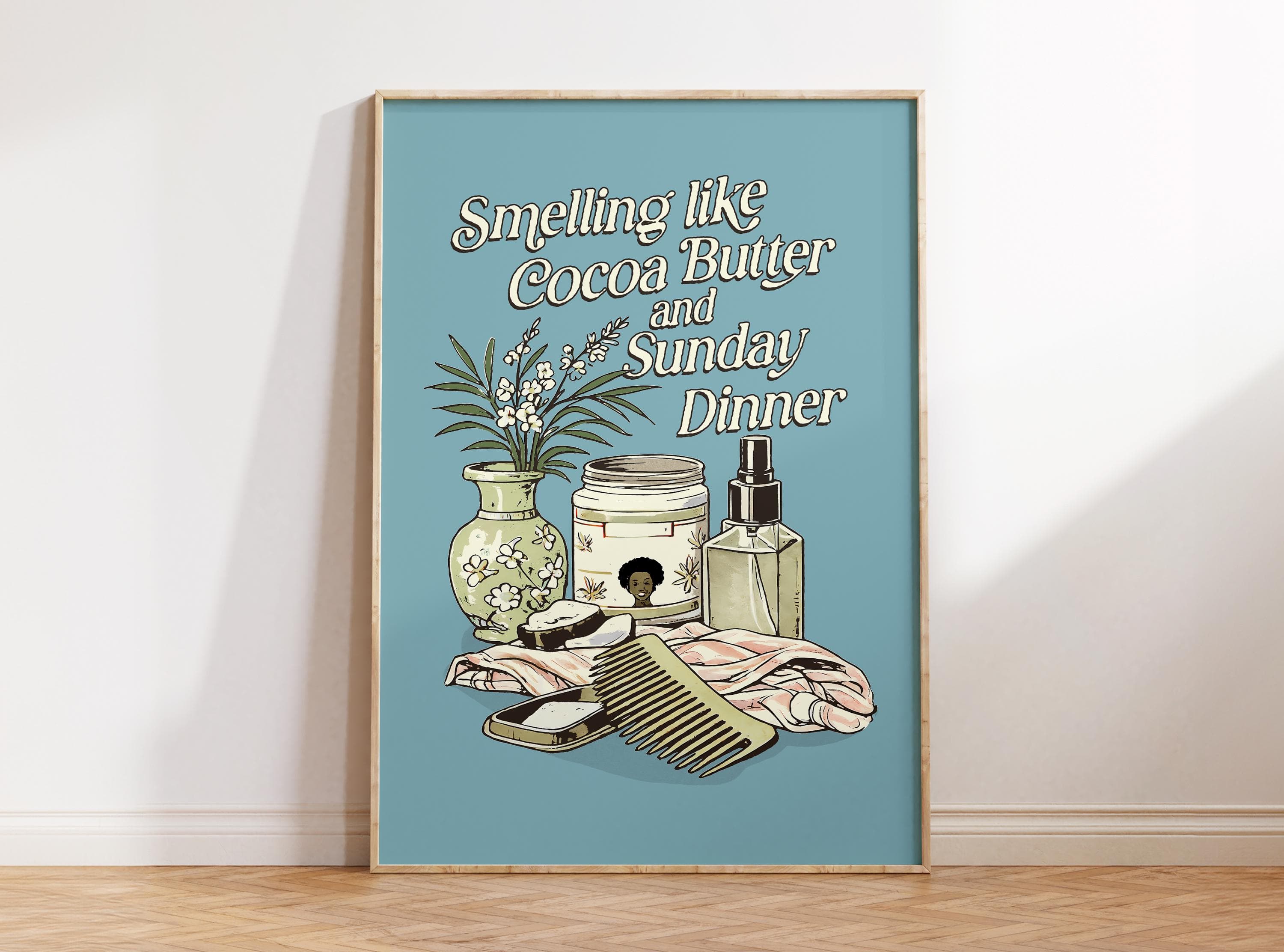 Smelling Like Cocoa Butter, Black Woman Art Print, Retro Bathroom Wall Art, African American Wall Art, Black Excellence