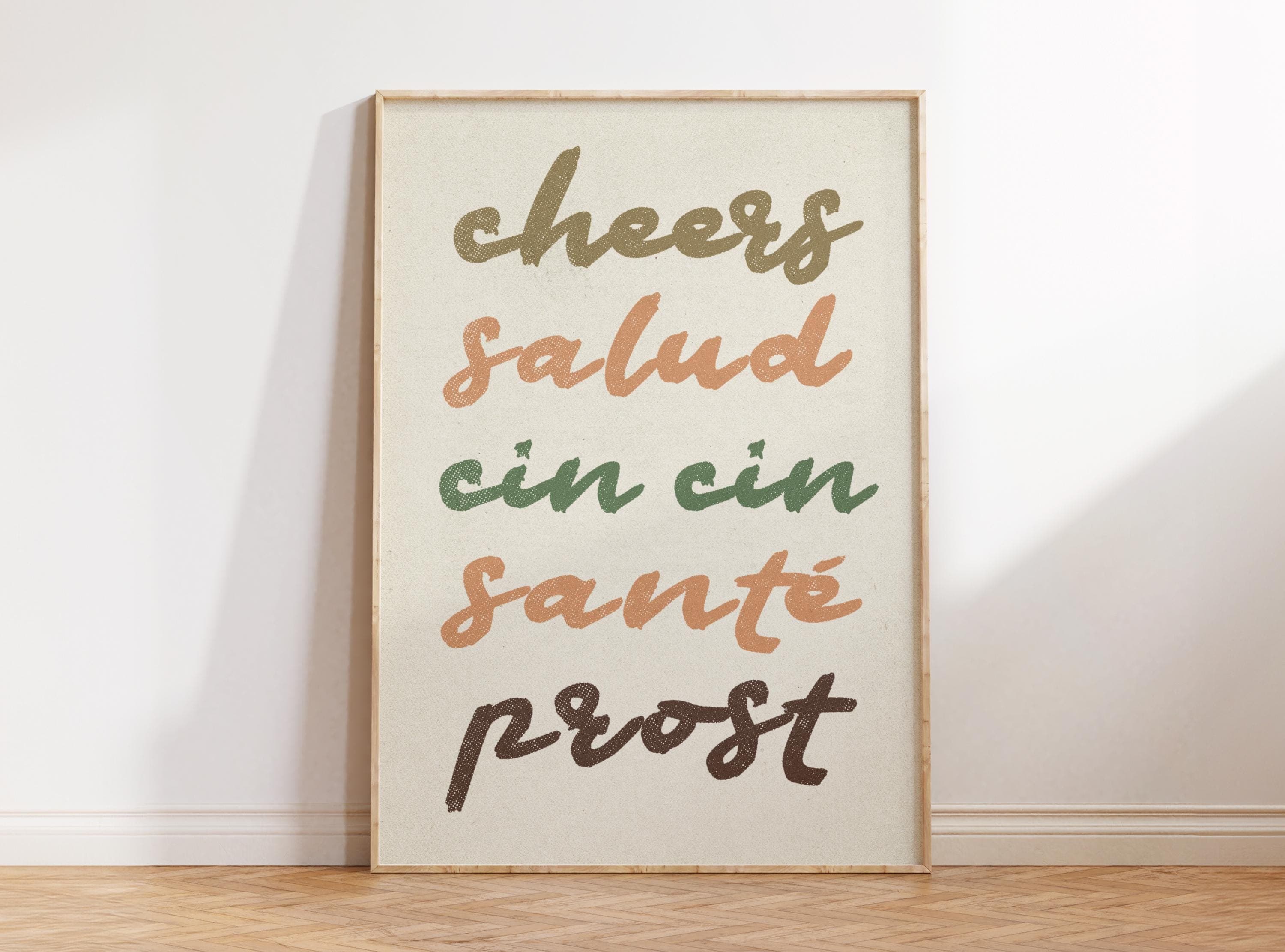 Cheers Print, Aesthetic Apartment Decor, Boho Retro Bar Cart Art, Minimalist Neutral Typography Wall Art, Girly Gifts, Cin Cin Salud Prints