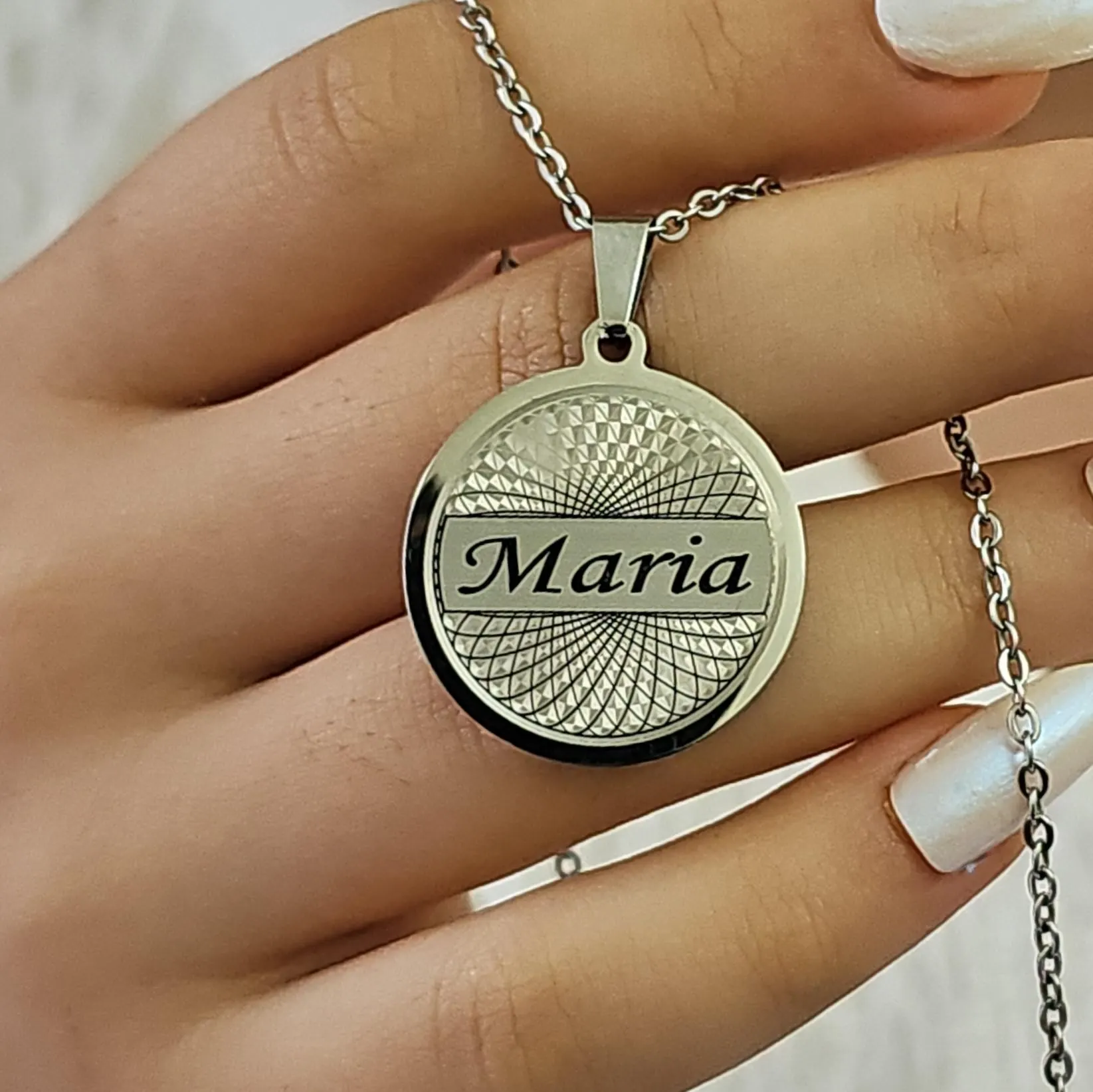 Personalized Name Necklace: Stainless Steel Life Tree Pendant