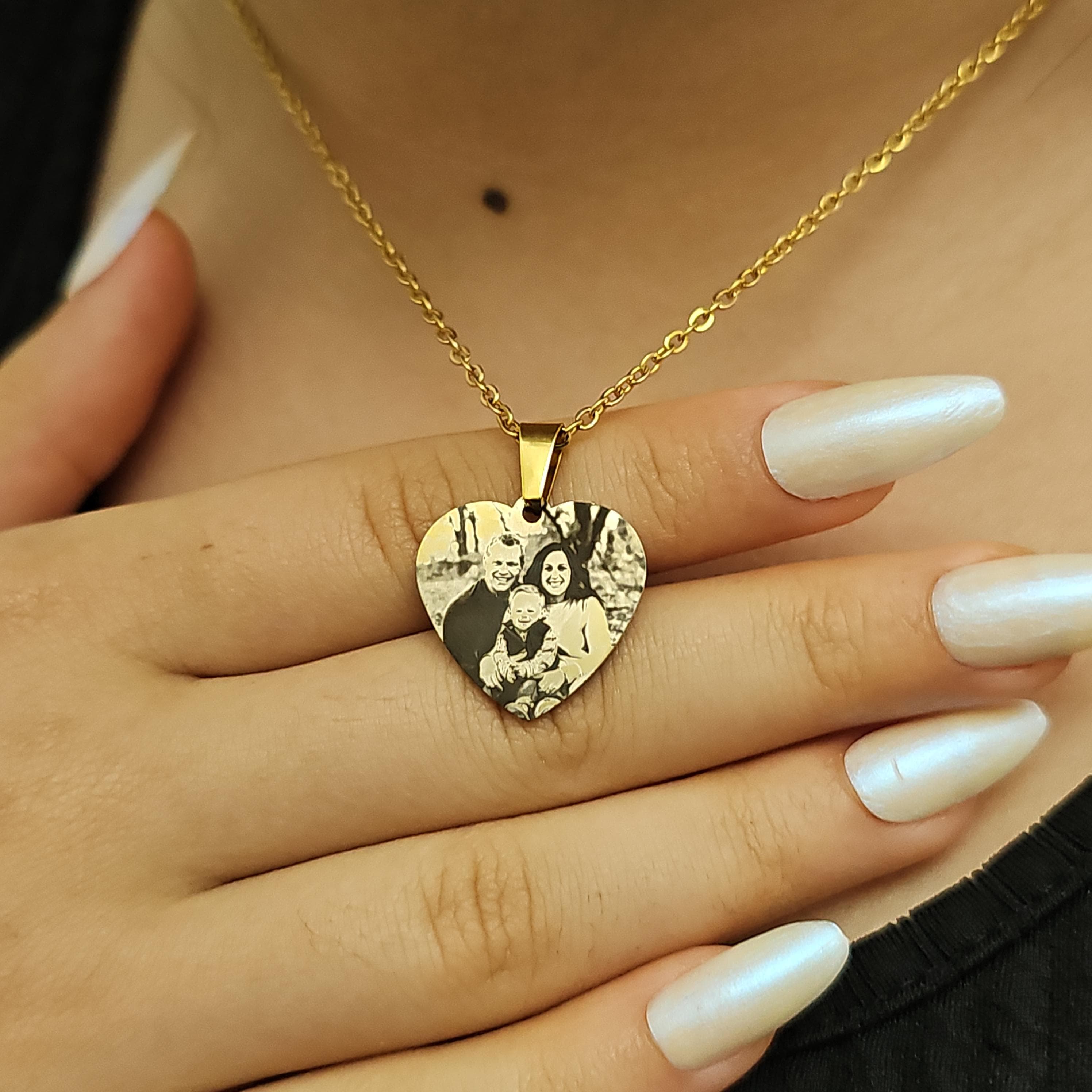 Custom Photo Necklace, Laser Engraved Stainless Steel Heart Pendant - image 3