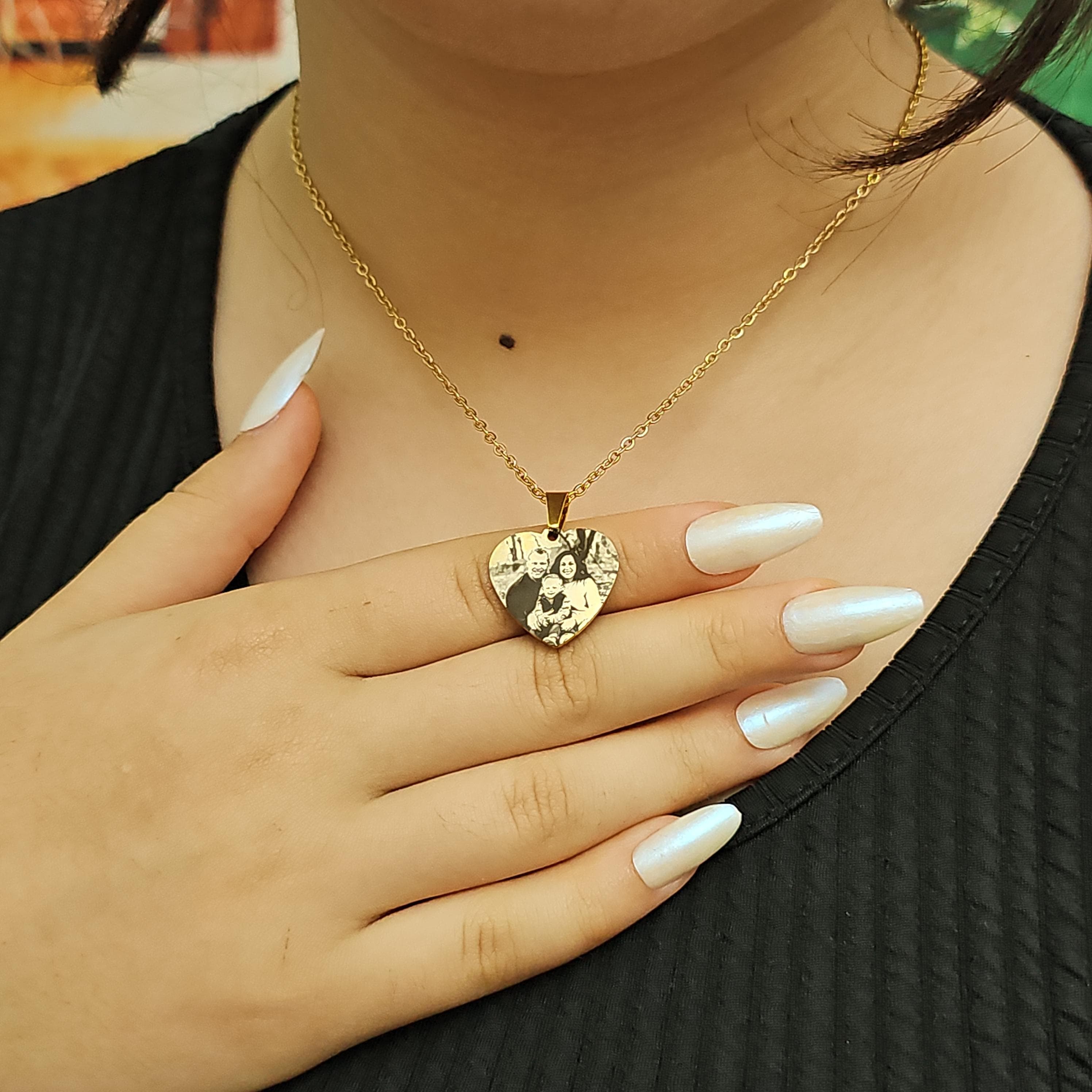 Custom Photo Necklace, Laser Engraved Stainless Steel Heart Pendant - image 5