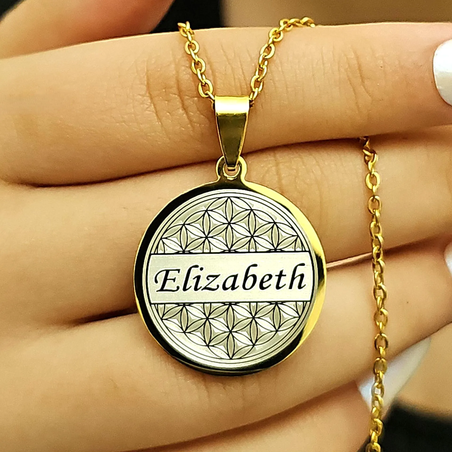 Personalized Gold Stainless Steel Name Necklace, Tree of Life Pendant