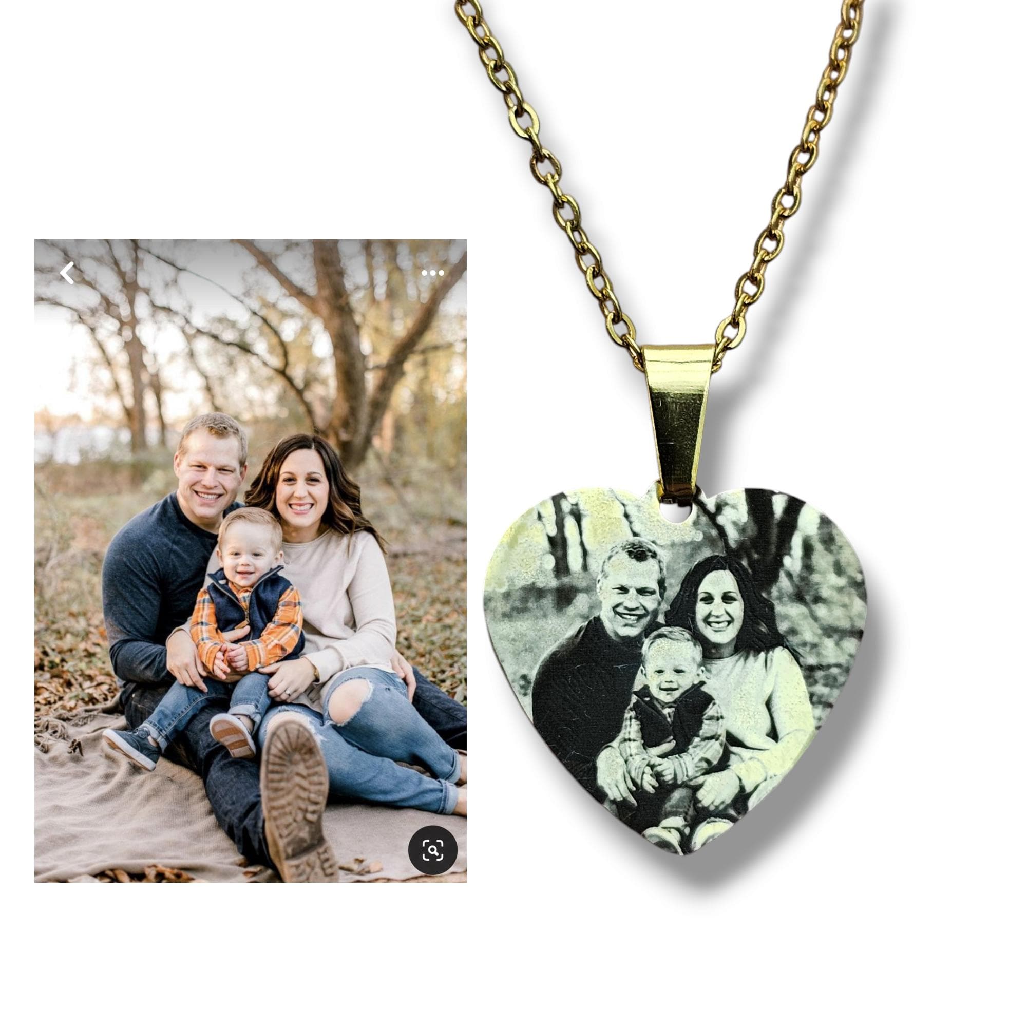 Custom Photo Necklace, Laser Engraved Stainless Steel Heart Pendant - image 4