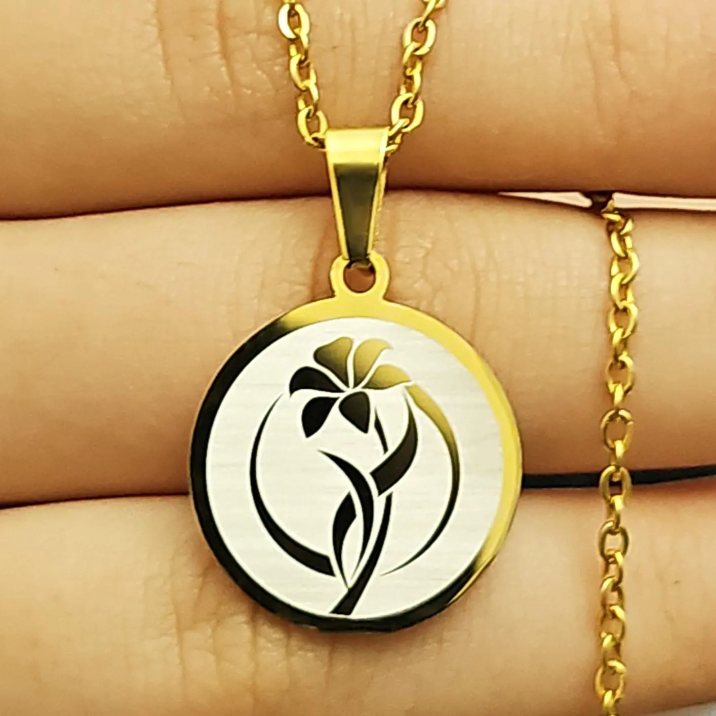 Handcrafted Stainless Steel Floral Pendant Necklace: Hypoallergenic Jewelry