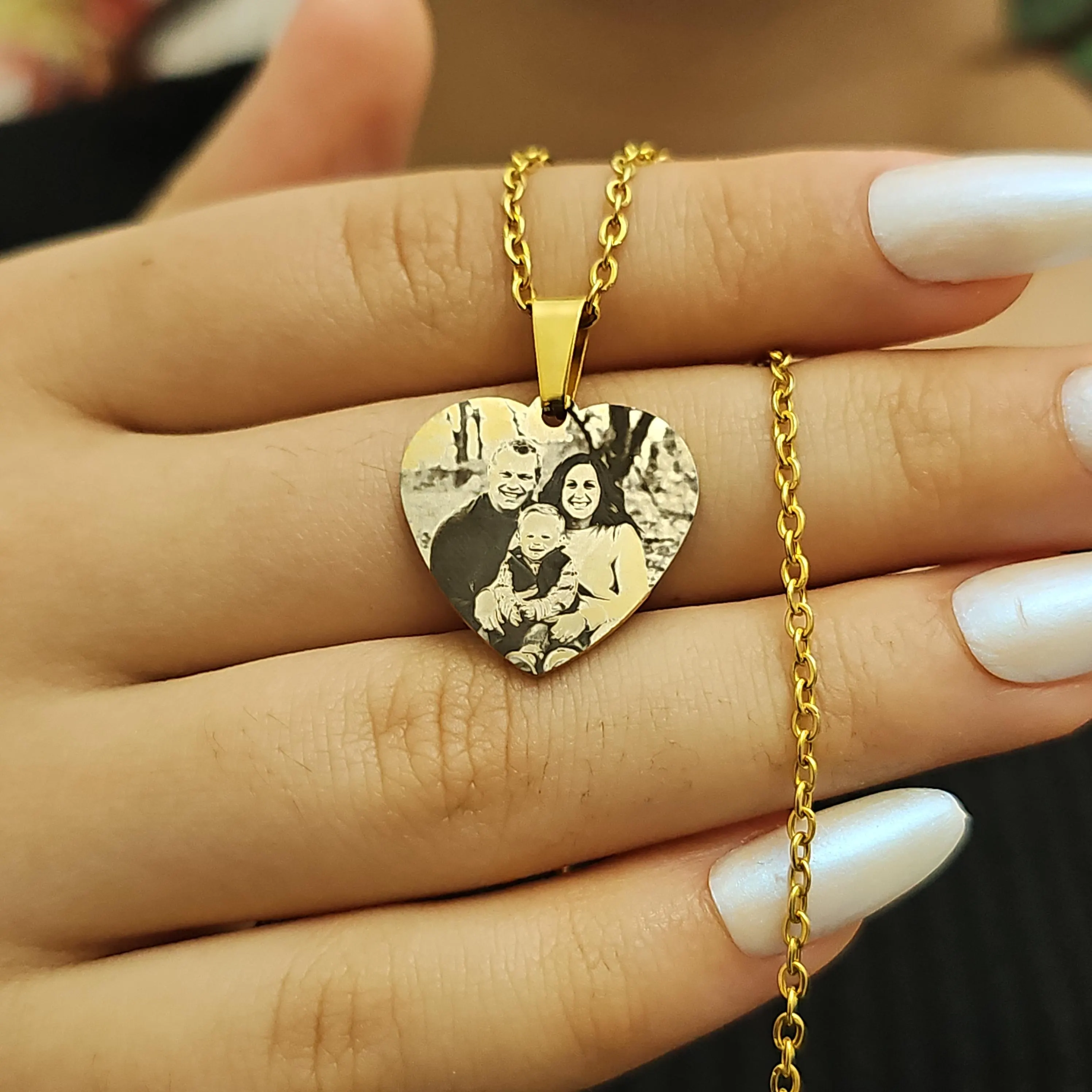 Custom Photo Necklace, Laser Engraved Stainless Steel Heart Pendant