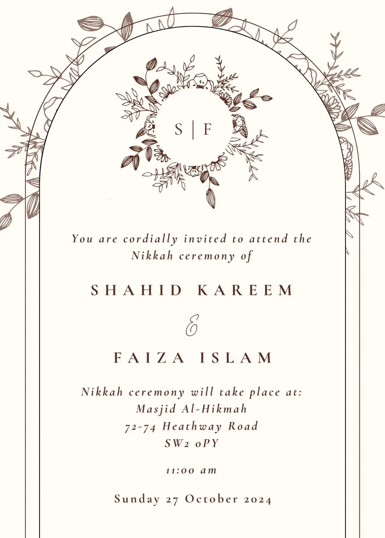 Elegant Nikkah Invitation Template | Arch, Beige Floral (Digital Download) - image 2