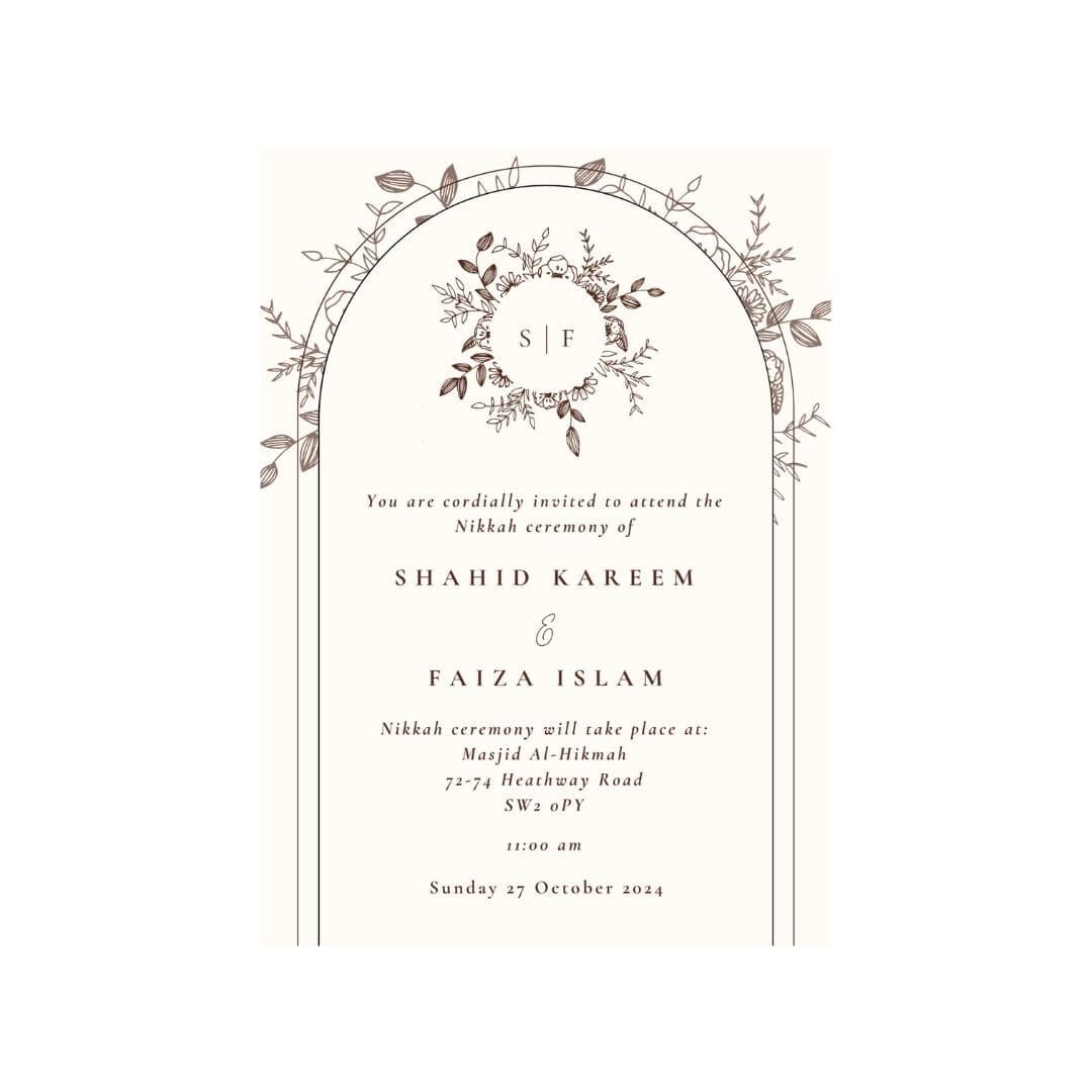 Elegant Nikkah Invitation Template | Arch, Beige Floral (Digital Download)