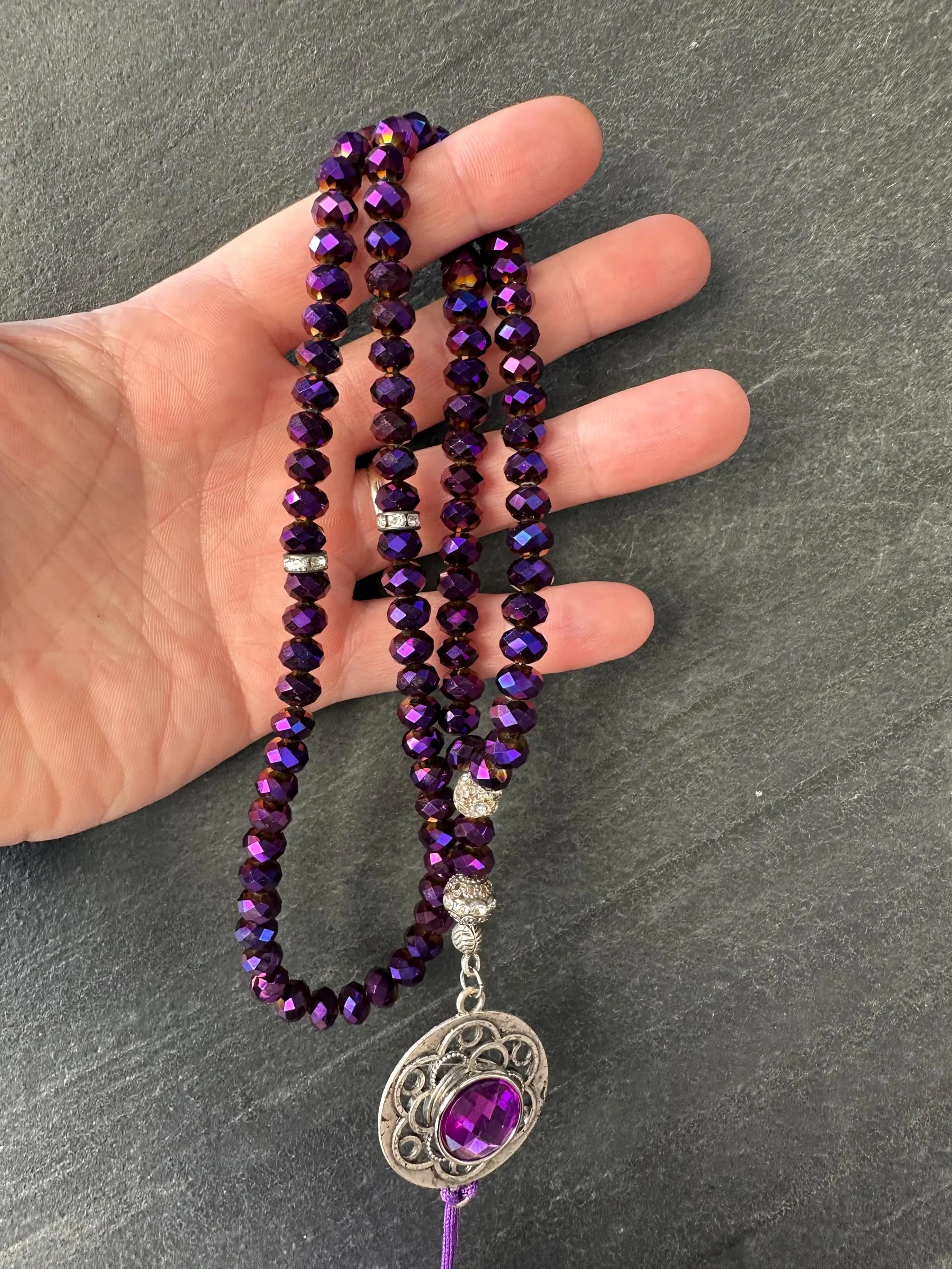 Handmade Purple Crystal Tasbih | Turkish Prayer Beads, Islamic Gift
