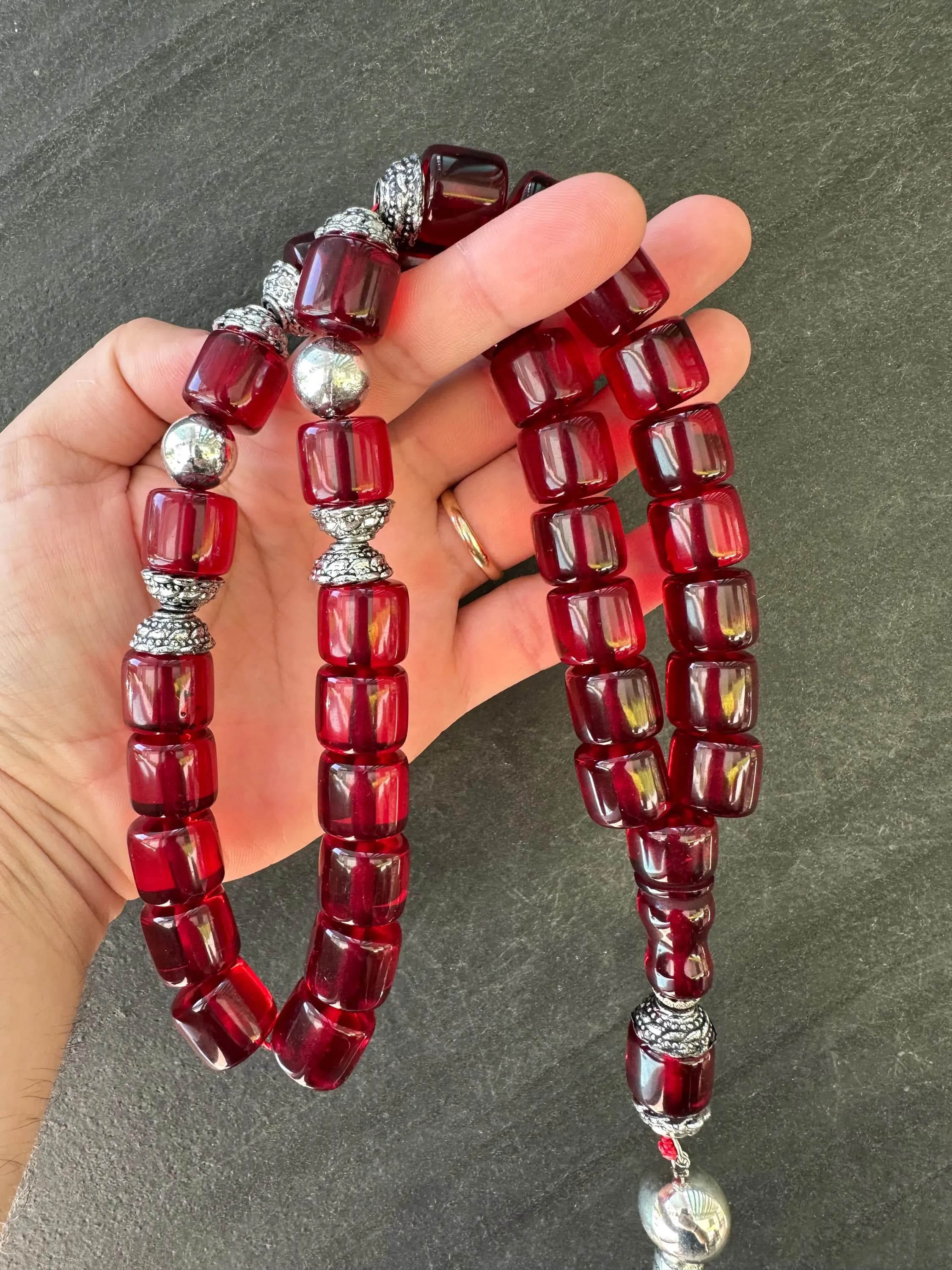 Chunky Red Resin Islamic Prayer Beads: Turkish Misbaha Tesbih
