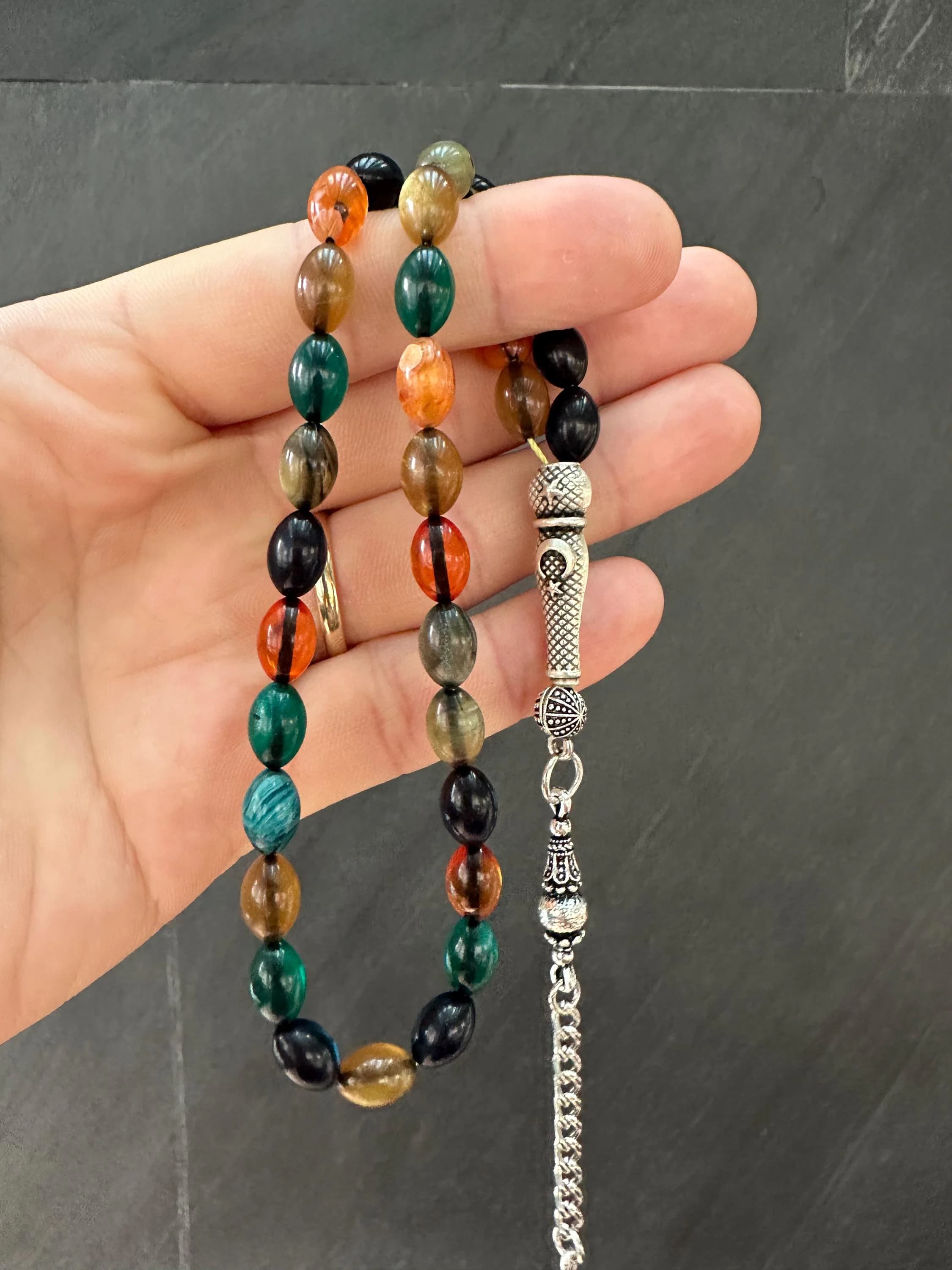 Honey Amber-Look Tasbih: 33 Barrel Prayer Beads with Ottoman Tassel
