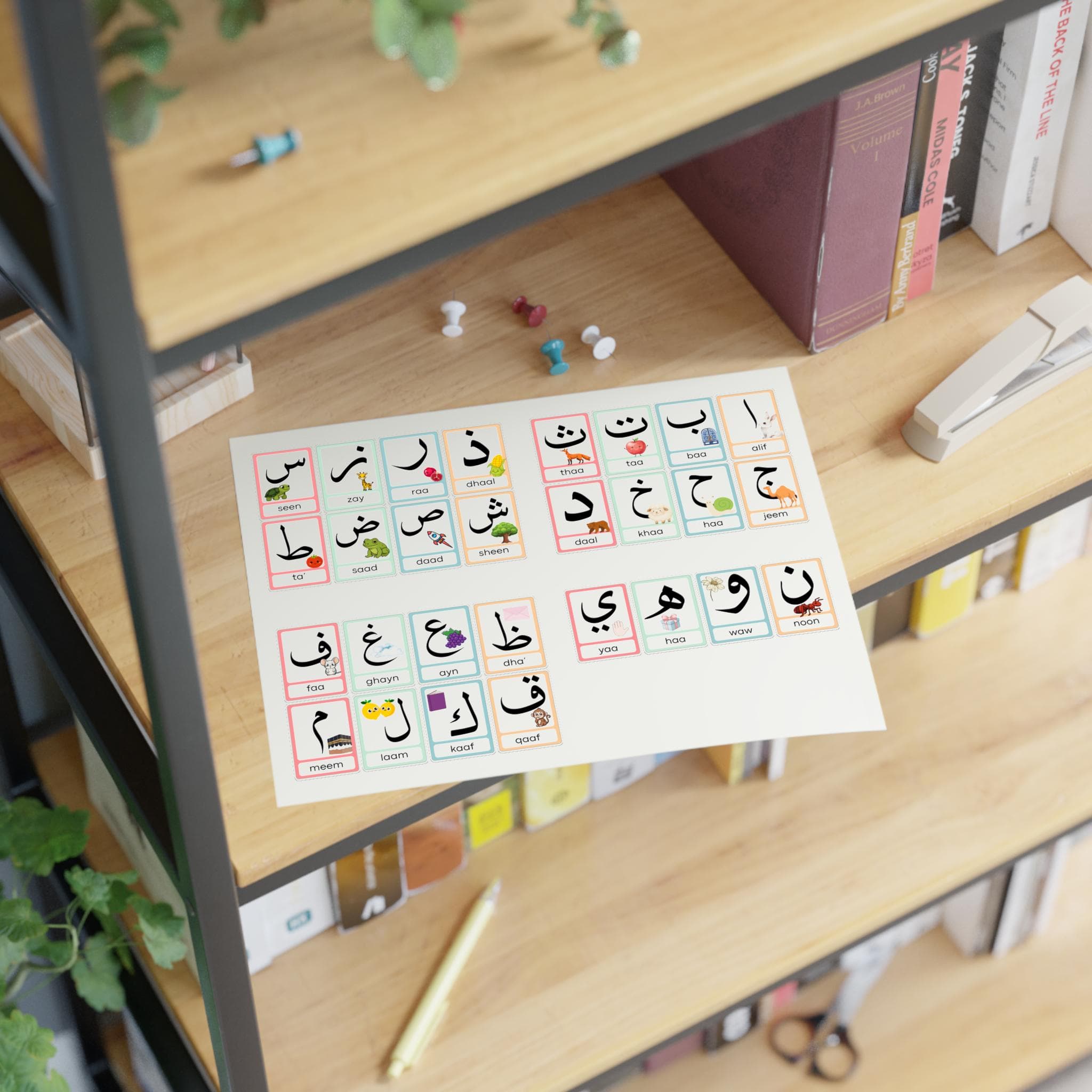 Arabic Alphabet Flashcards Sticker Sheets, Arabic Letters Phonics, Montessori learning, Arabic alphabet for kids two sheet sizes