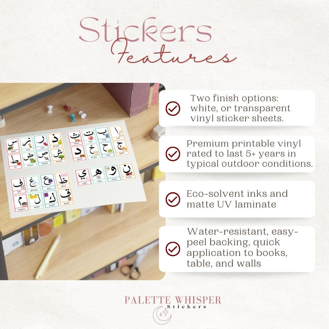 Arabic alphabet stickers feature
