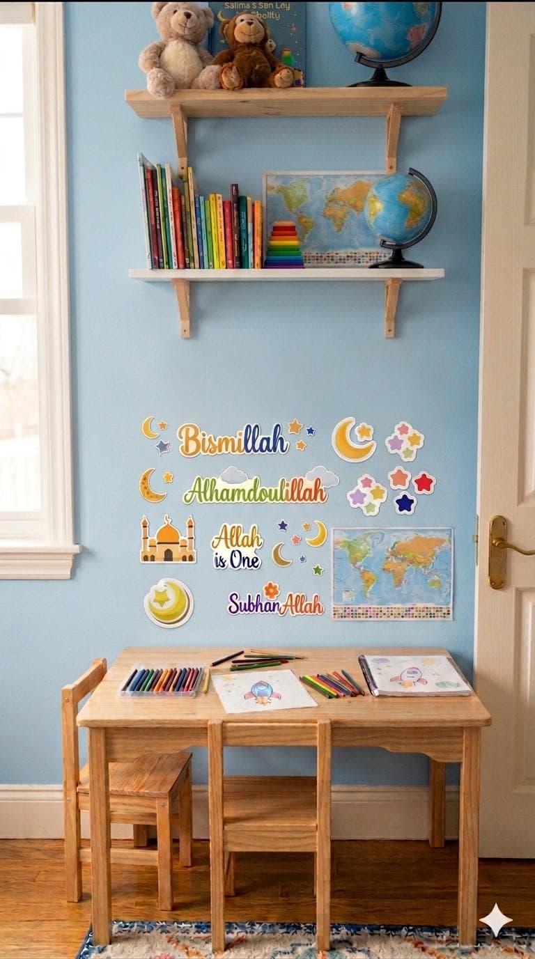Islamic Kids Stickers, Dhikr & Dua Reminder Set, Bismillah Alhamdulillah SubhanAllah, Muslim Nursery Decor, Deen Learning, Montessori method