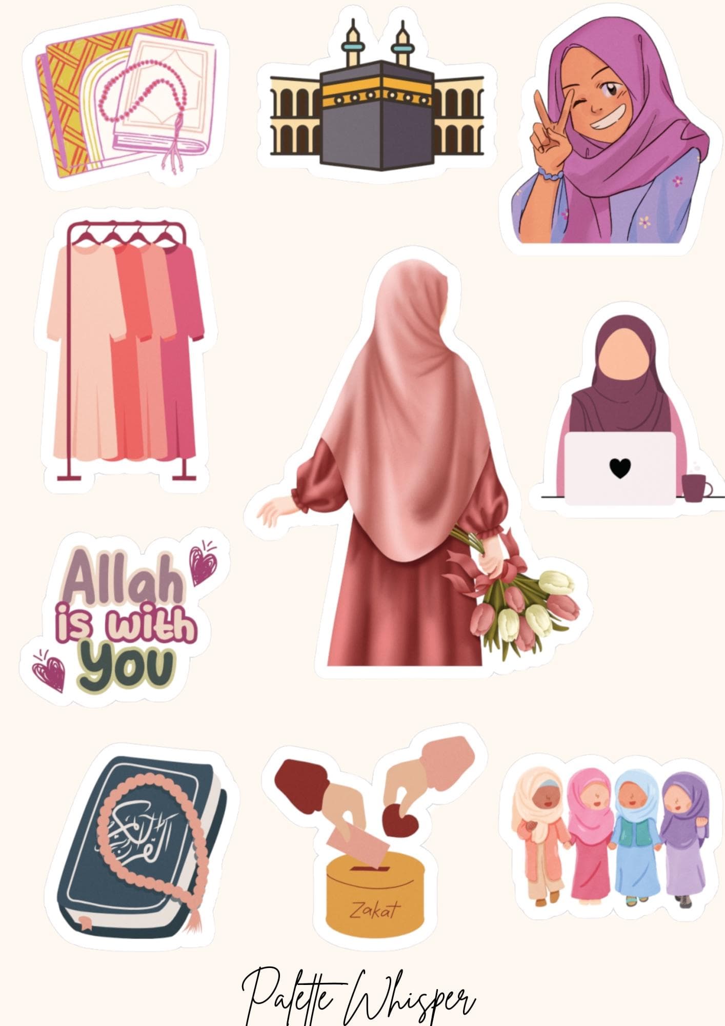 Hijabi Girl Sticker Pack | Muslim Women Stickers | Islamic Aesthetic Vinyl Stickers | Laptop Water Bottle Decals | Modest Fashion Art - image 4